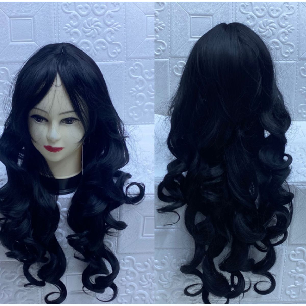 GENERICO - peluca de anime negra larga rulos