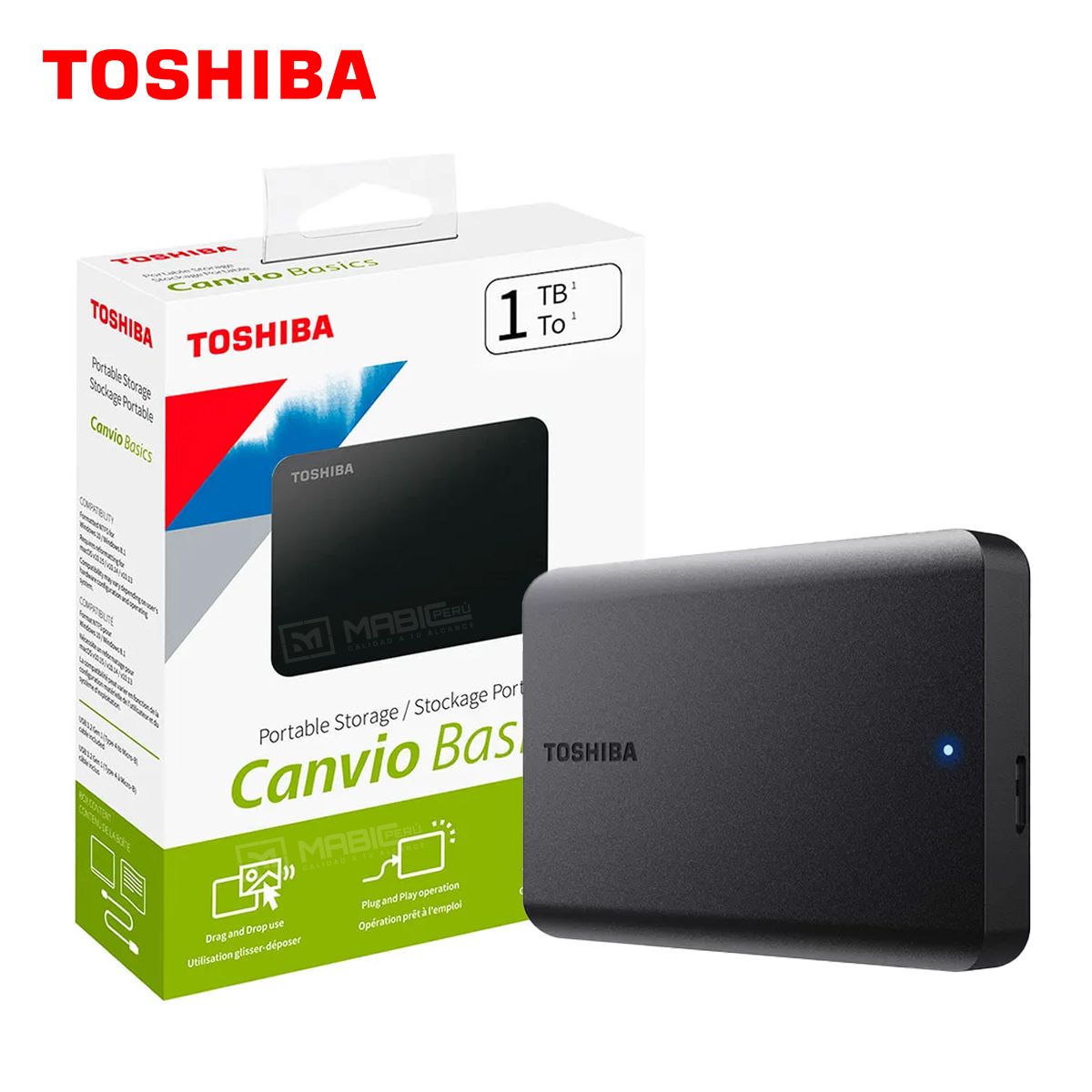 TOSHIBA - Disco Duro Externo Toshiba Canvio Basics 1TB - Negro Mate - Portátil