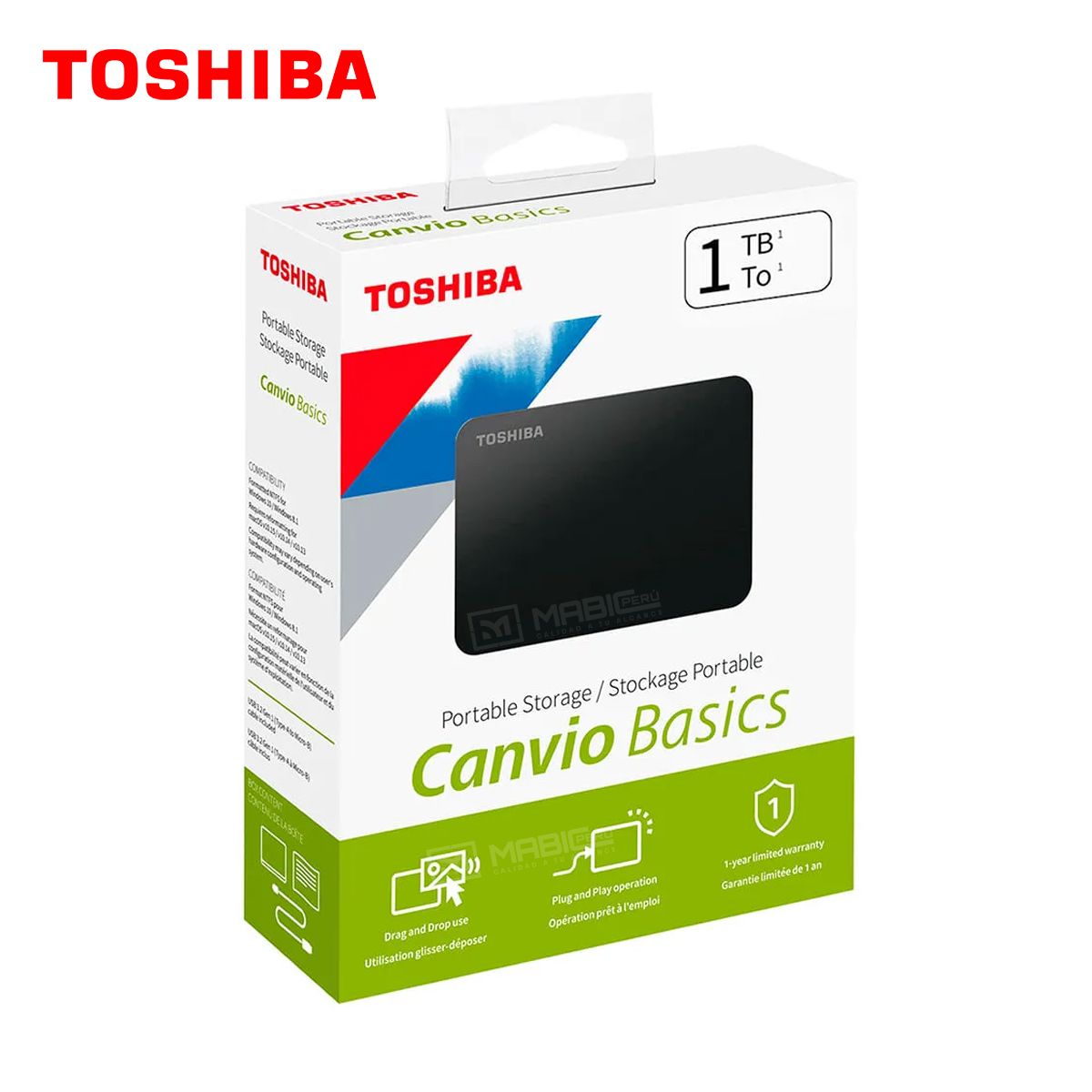 TOSHIBA - Disco Duro Externo Toshiba Canvio Basics 1TB - Negro Mate - Portátil