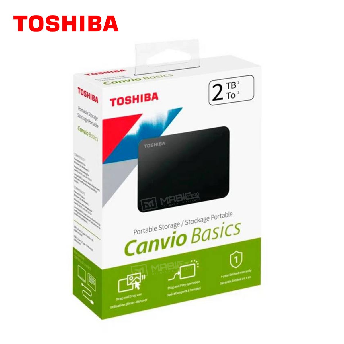 TOSHIBA - Disco Duro Externo Toshiba Canvio Basics 2TB - Negro Mate - Portátil
