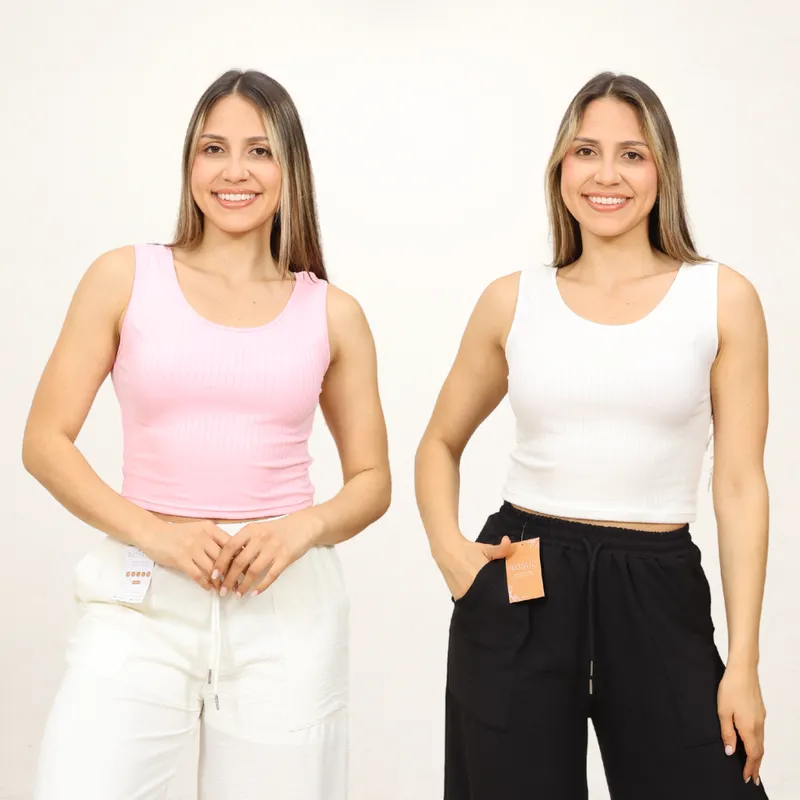 ROSUE - Polos básicos Top RIB Americano Pack x2