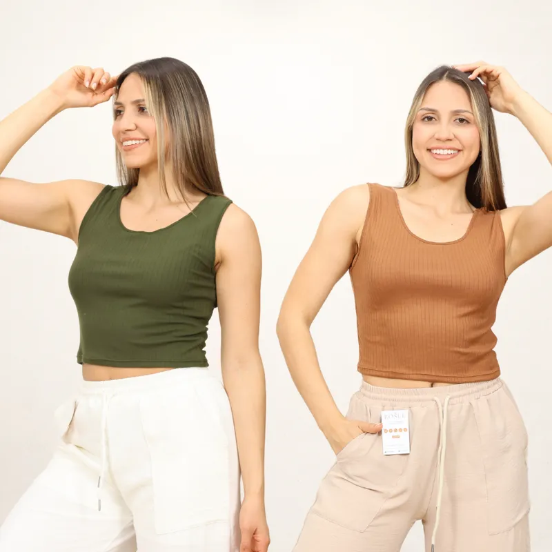 ROSUE - Polos básicos Top RIB Americano Pack x2