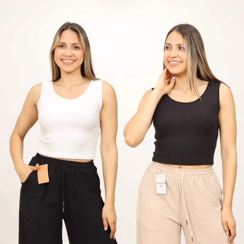 ROSUE - Polos básicos Top RIB Americano Pack x2