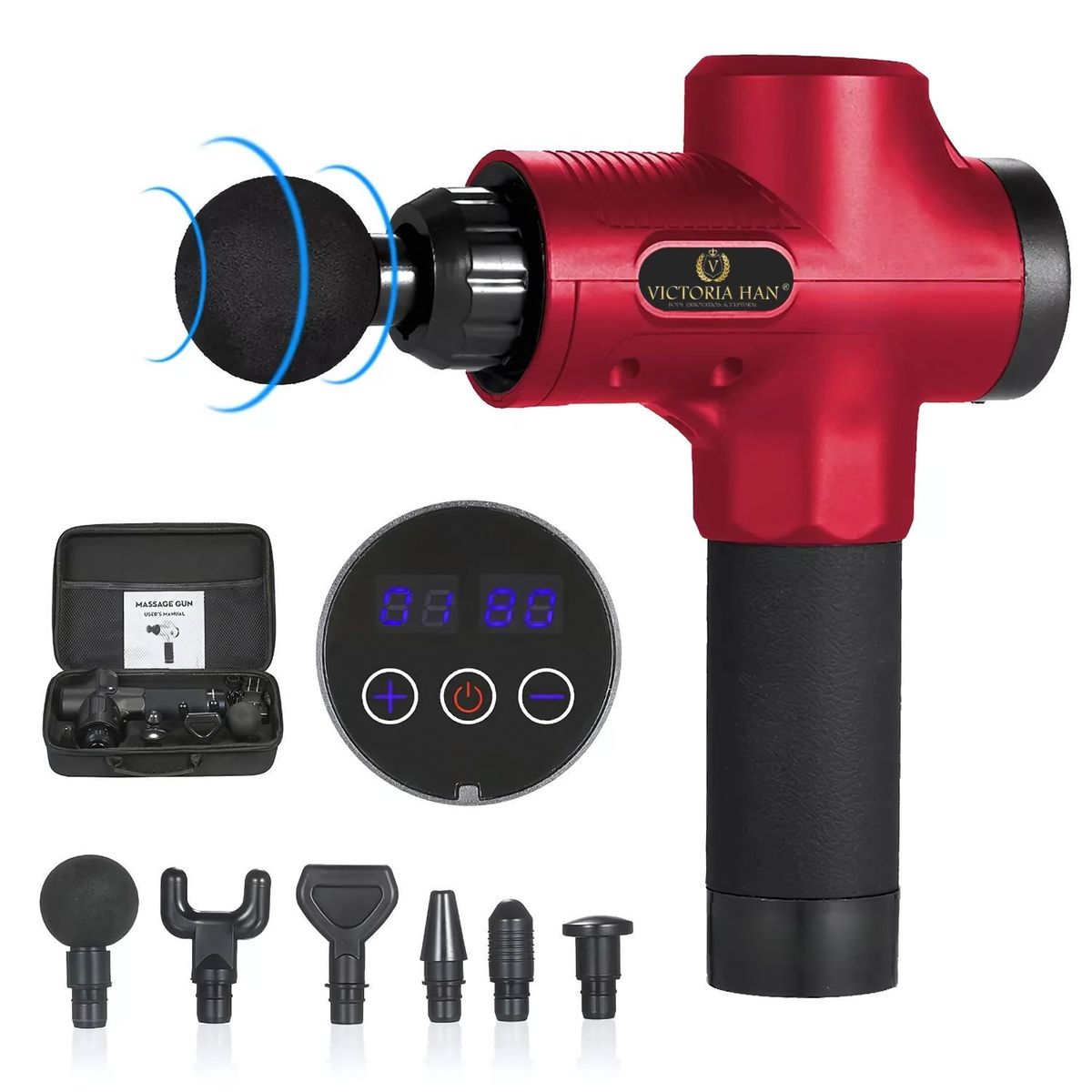 VICTORIA - Pistola de Masaje Muscular Profesional con 6 Cabezales, 30 Velocidades