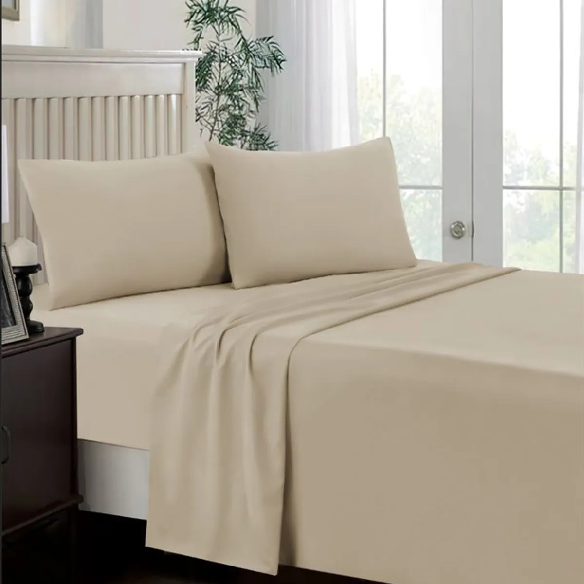 CASATEX - Juego de Sábanas 2 plazas 100% Algodón Beige