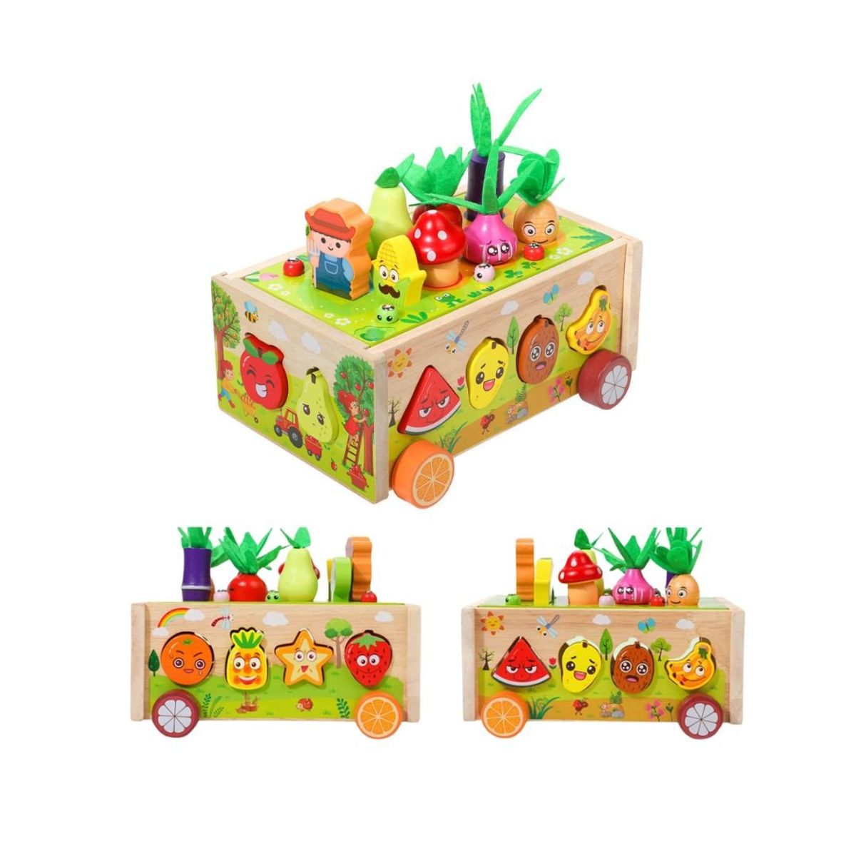 GENERICO - Juguete Didáctico Carreta de Frutas y Verduras de Colores - Clasificación y Encaje