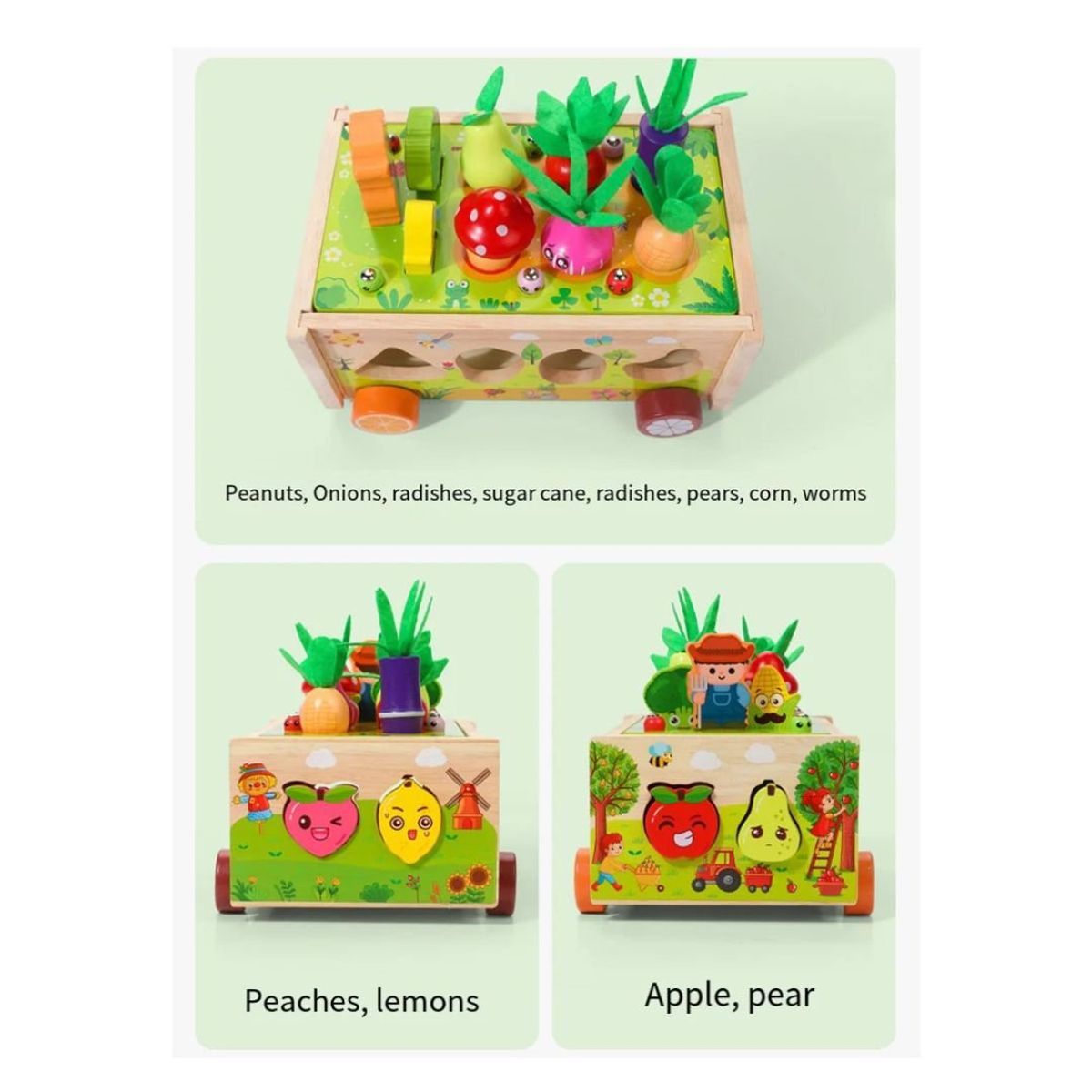 GENERICO - Juguete Didáctico Carreta de Frutas y Verduras de Colores - Clasificación y Encaje