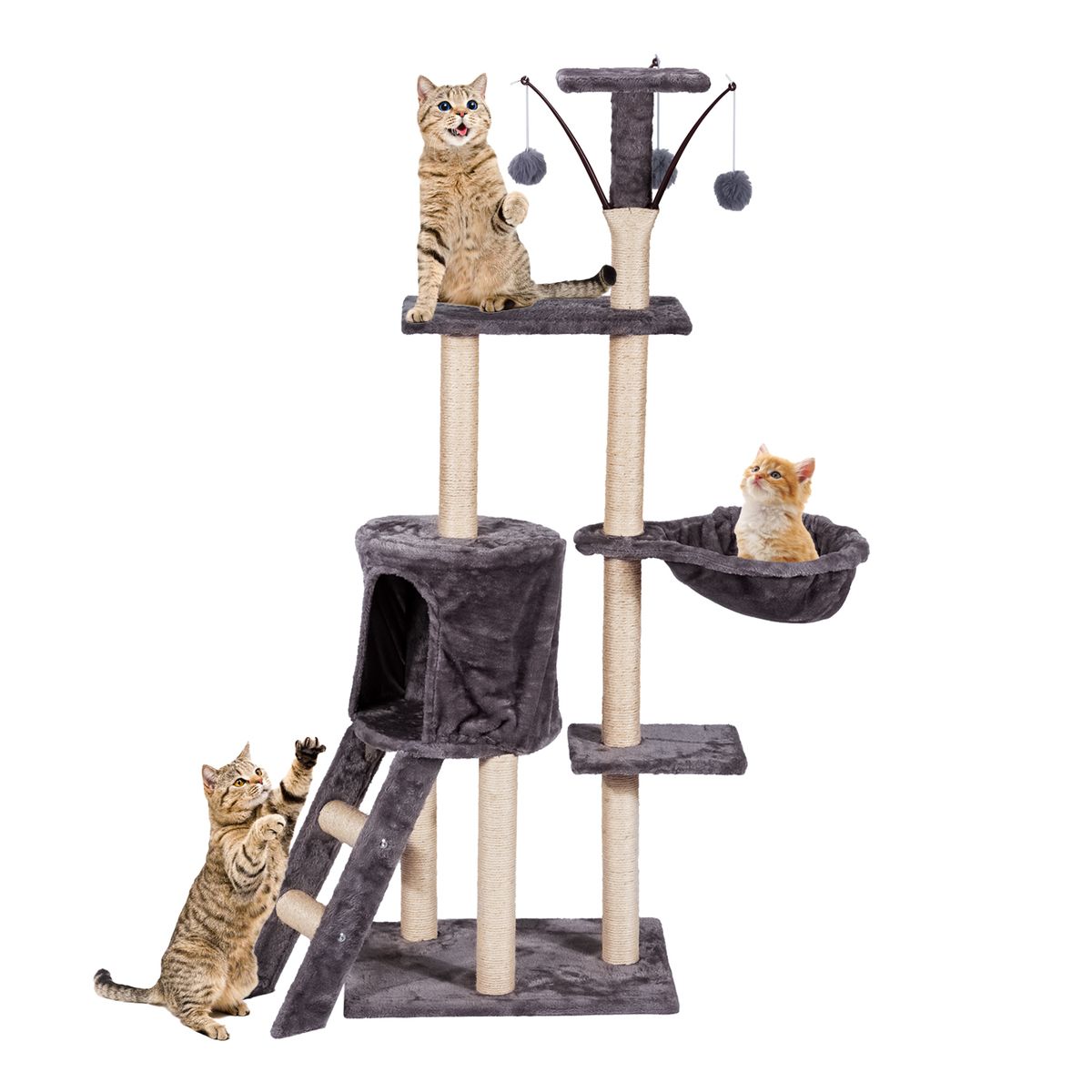 KOBA - Gato Torre Arbol Rascador Con Hamaca Yute Bolas 138cm Beige