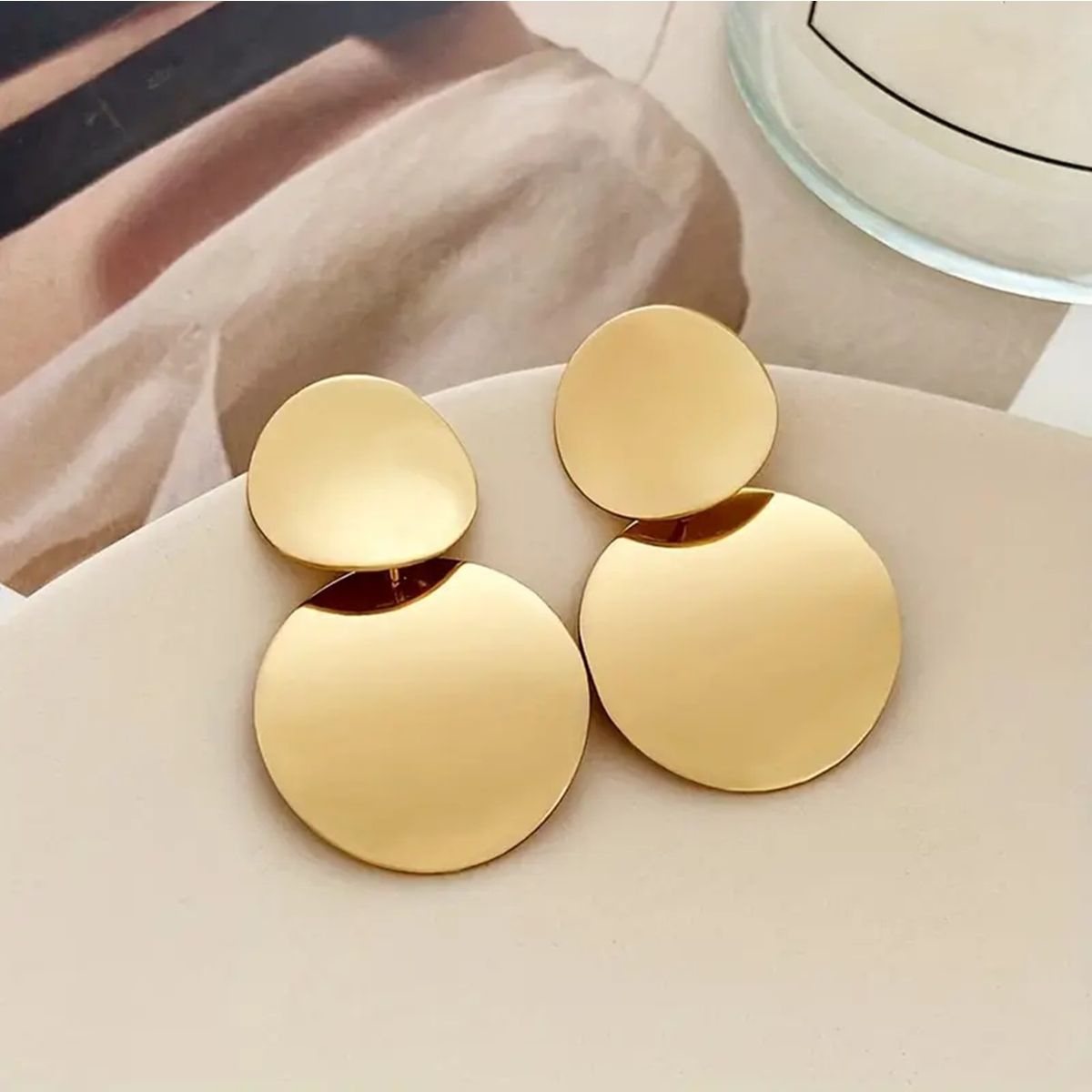 GENERICO - Aretes Colgantes Forma Circular con Baño de Oro para Mujer