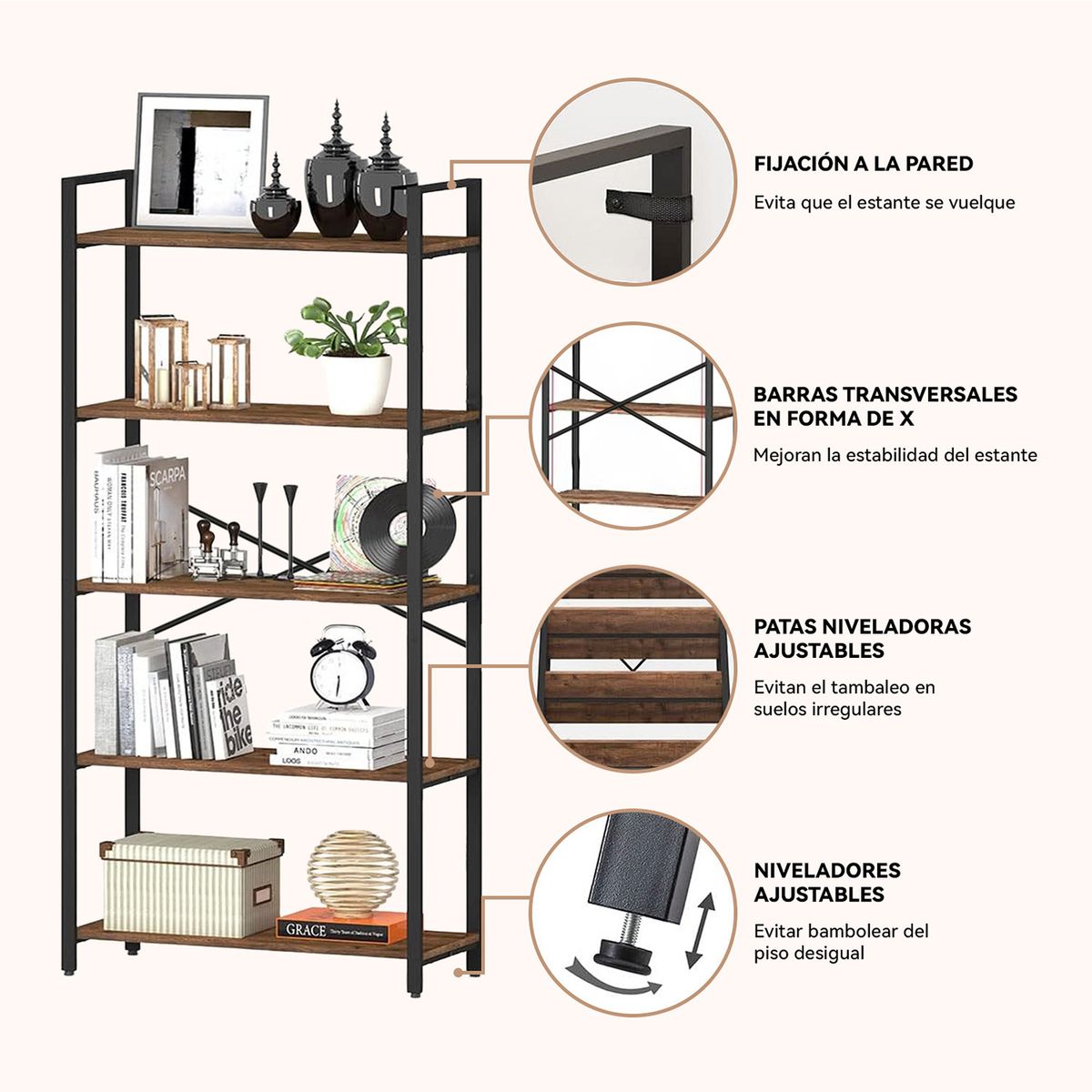 ELEMENT DESIGN - Estante de 5 Niveles ROHE Multiuso 152x72x33cms Marrón
