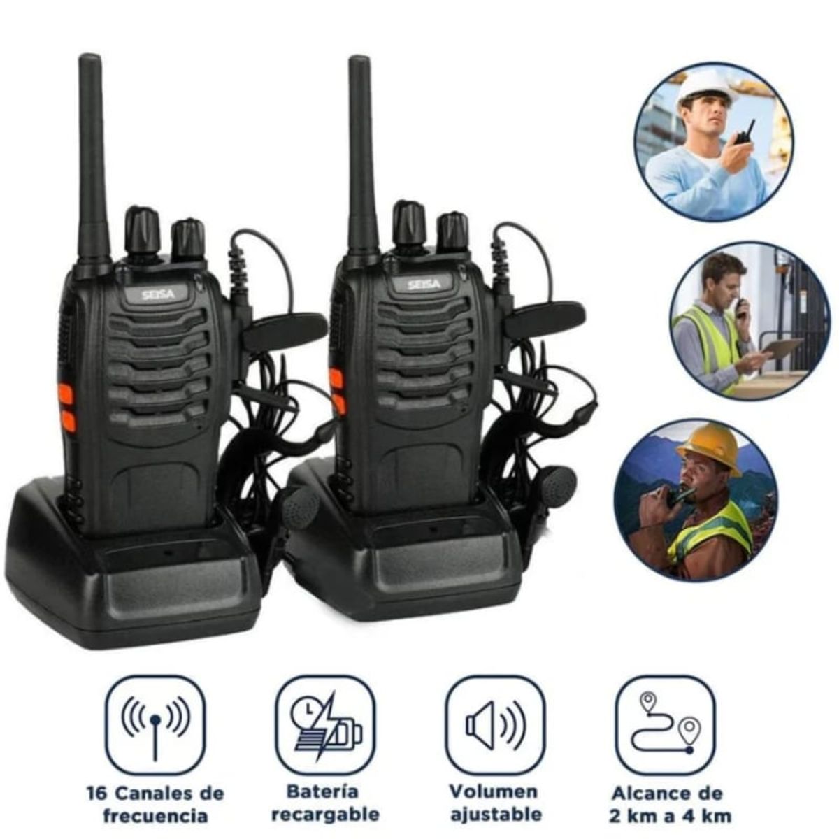 SEISA - WALKIE TALKIE RADIO TRANSMISOR x2 RECEPTOR 16 CANALES Kit Completo