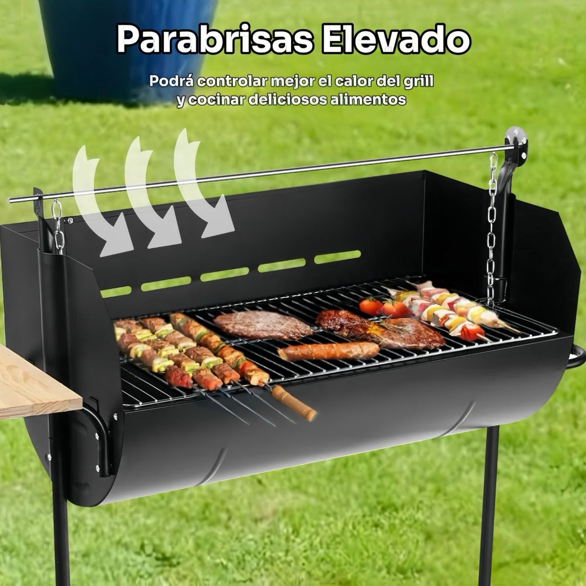 ELEMENT DESIGN - Parrilla a Carbón con Altura Ajustable y Mesa Lateral 104x38x105cm