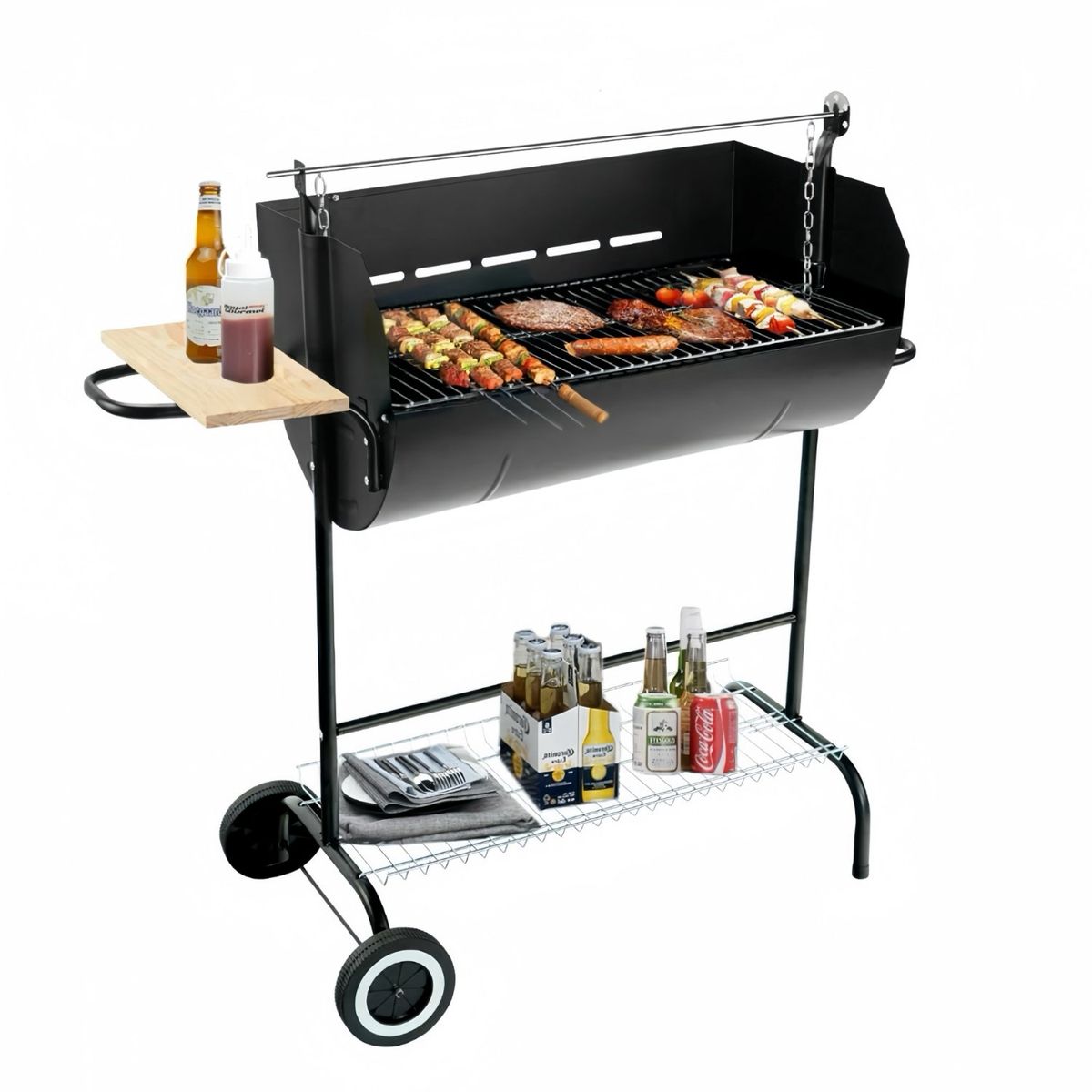 ELEMENT DESIGN - Parrilla a Carbón con Altura Ajustable y Mesa Lateral 104x38x105cm