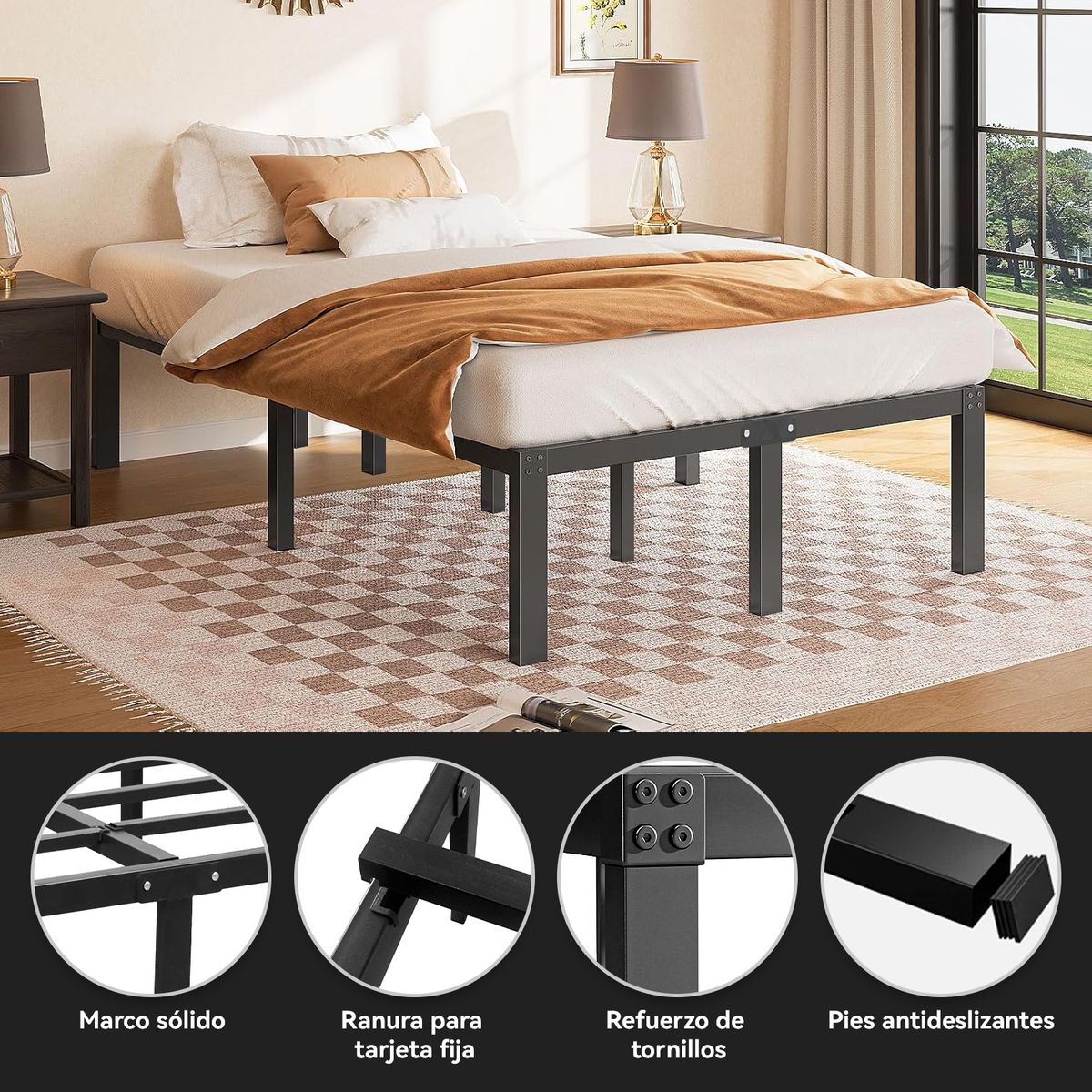 ELEMENT DESIGN - Base de Cama 1.5 Plazas Metálica 105x190x30 cm