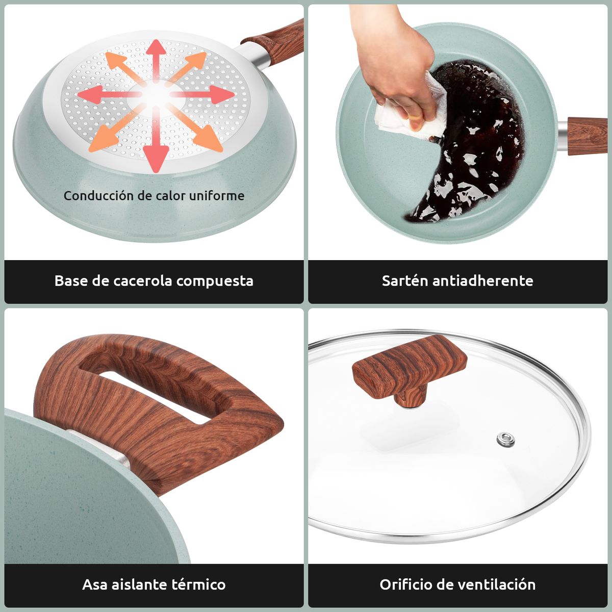 CHEFCHOICE - Juego de Ollas 10 Piezas Aluminio Granito Antiadherente Agua