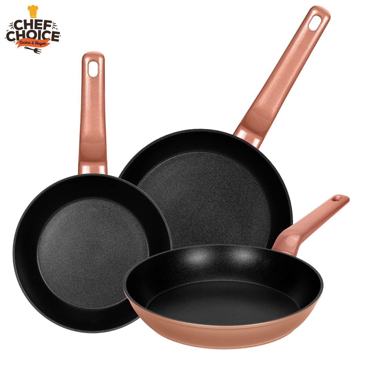 CHEFCHOICE - Set Sartenes Aluminio Antiadherentes 3 Piezas 20/24/26cm Oro Rosa