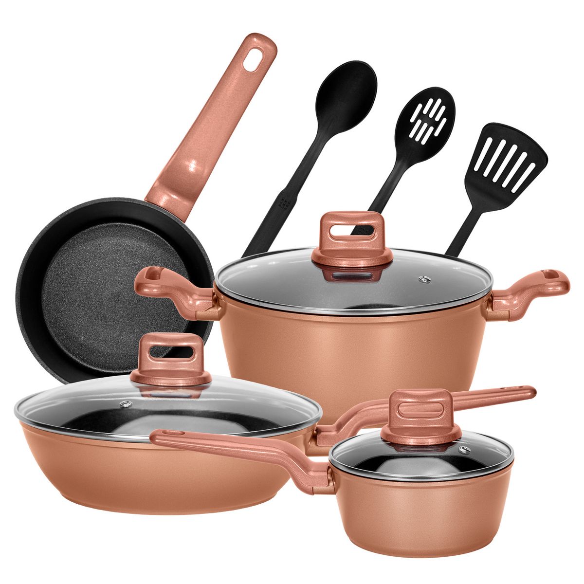 CHEFCHOICE - Juego de Ollas Antiadherente Aluminio Ceramica 10 Piezas Wok Oro Rosa...