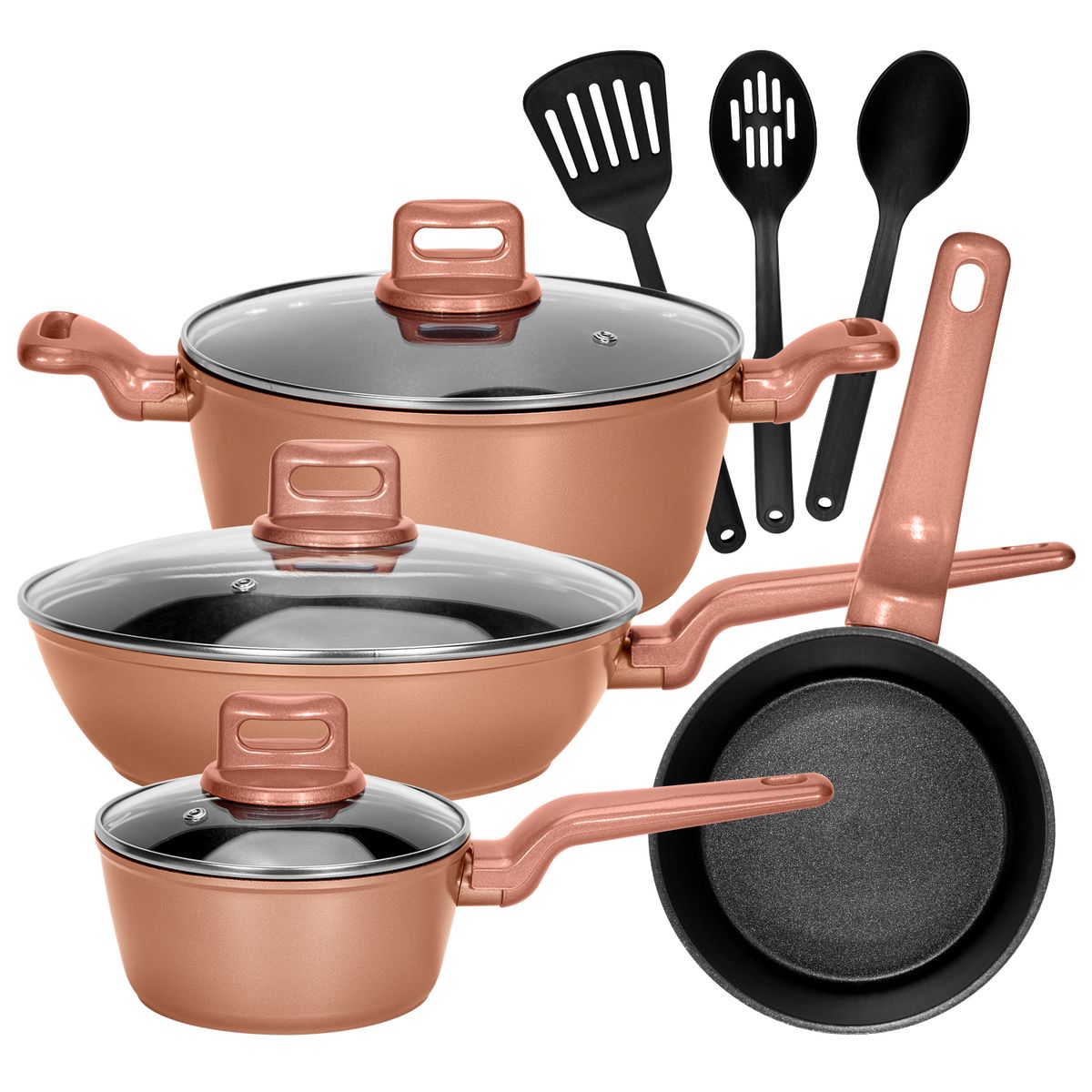 CHEFCHOICE - Juego de Ollas Antiadherente Aluminio Ceramica 10 Piezas Wok Oro Rosa...