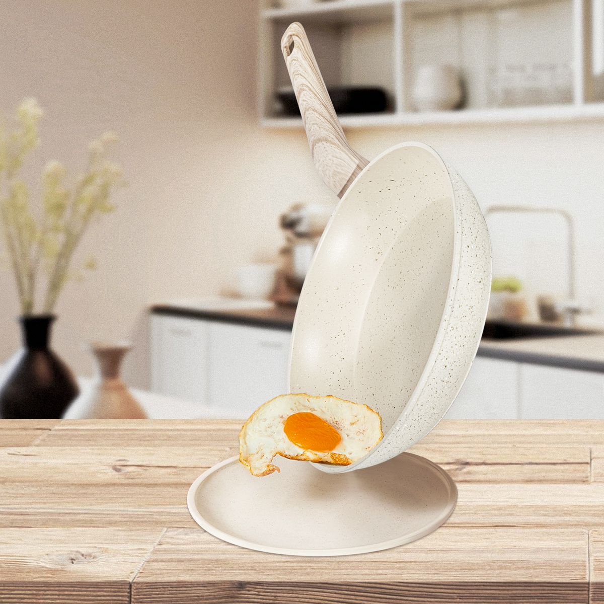 CHEFCHOICE - Juego de Ollas Aluminio Bifera Antiadherente Granito 10 Piezas Crema...