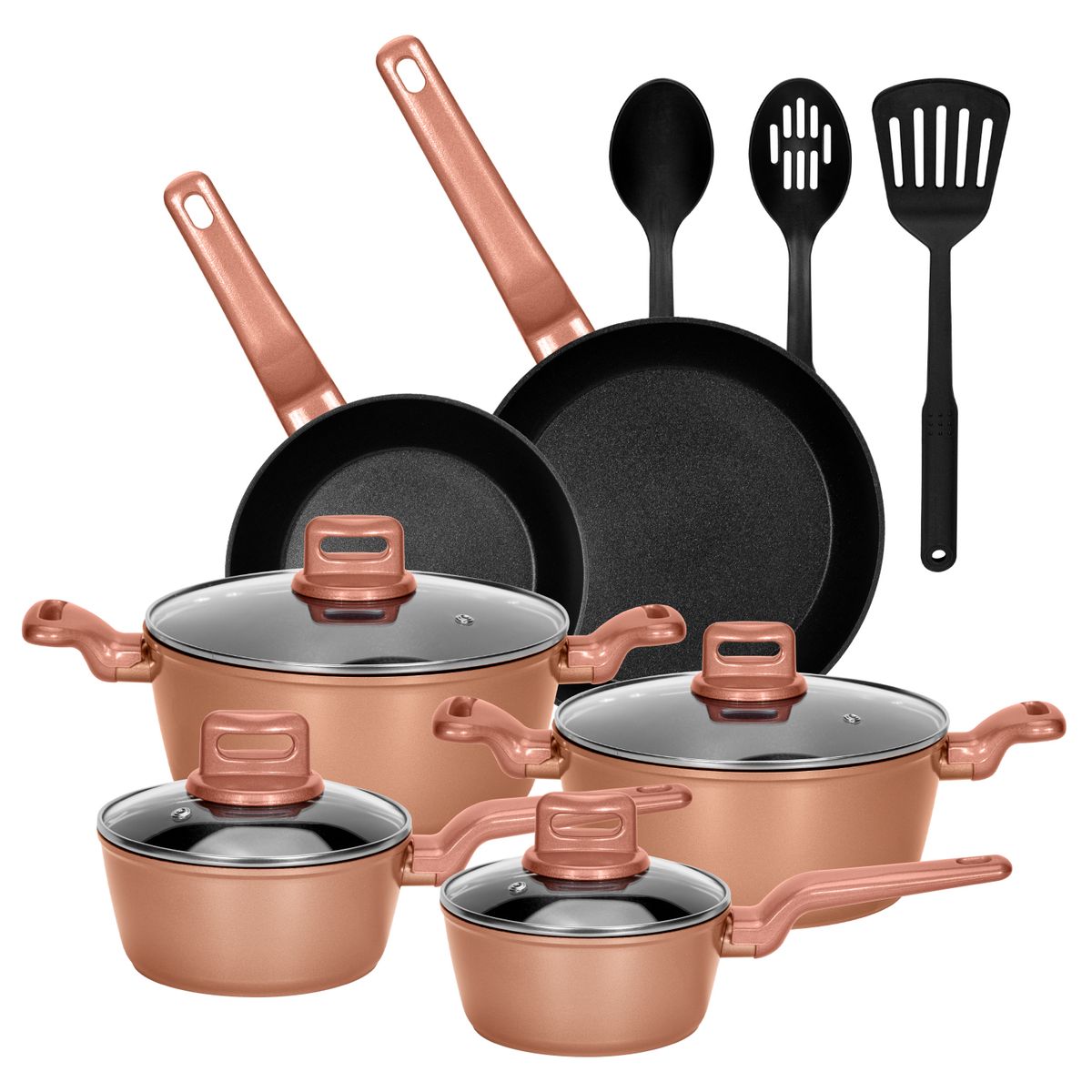 CHEFCHOICE - Juego de Ollas Ceramica Antiadherente Aluminio 13 Piezas Oro Rosa