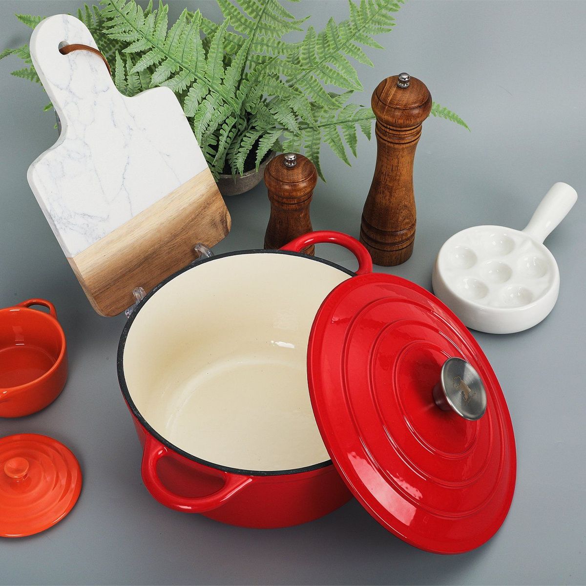 CHEFCHOICE - Olla De Hierro Fundido 5l Esmaltado Rojo -Blanco