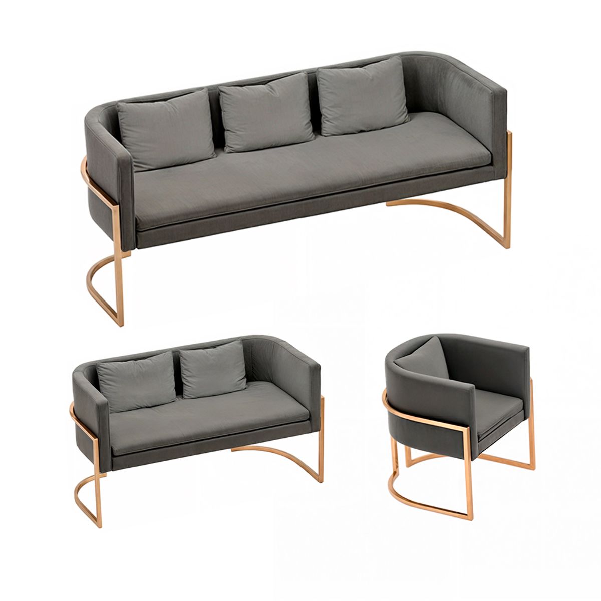 BARAKA HOME - Juego de sala 3 2 1 Luxury Ohrid - Gris oscuro