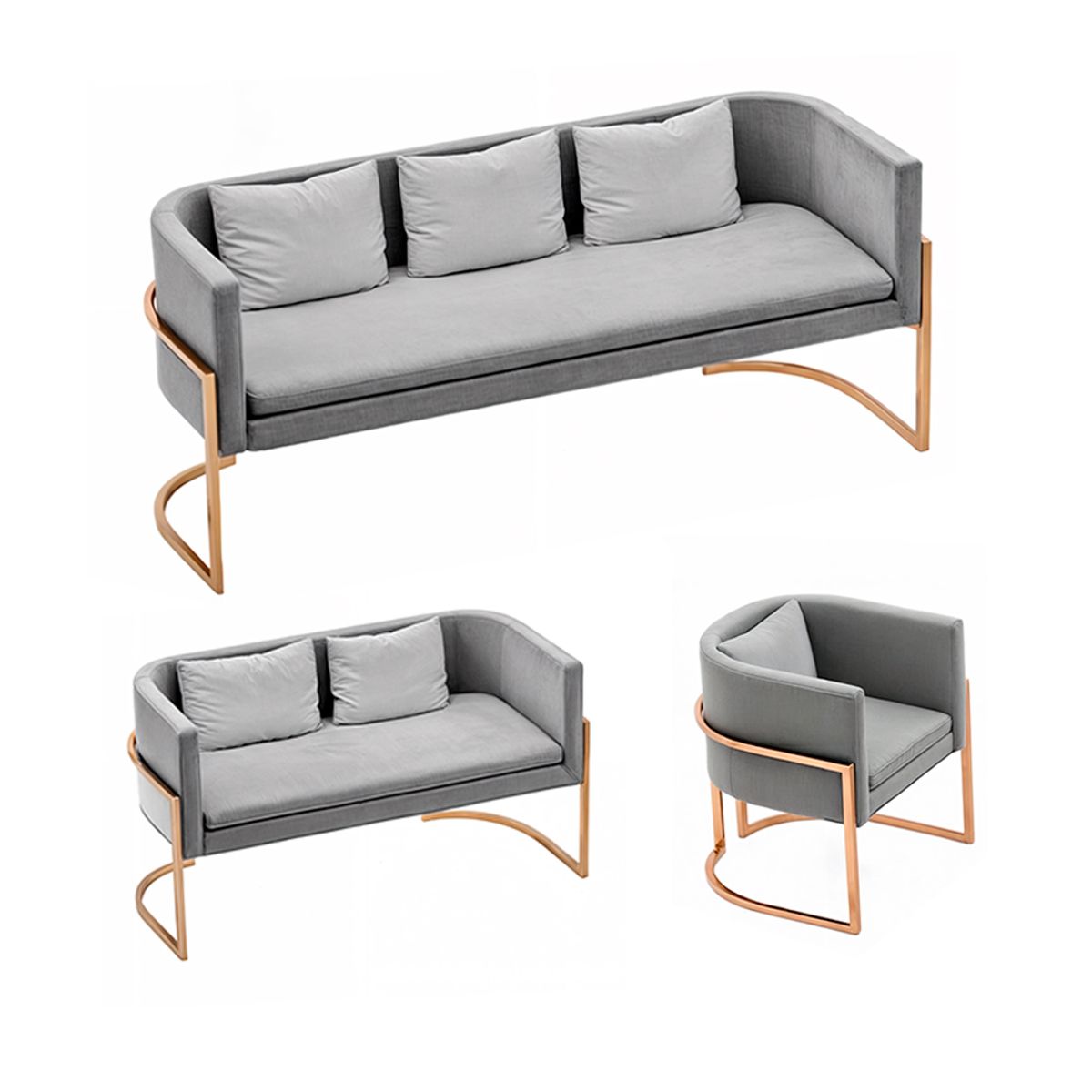 BARAKA HOME - Juego de sala 3 2 1 Luxury Ohrid - Gris claro