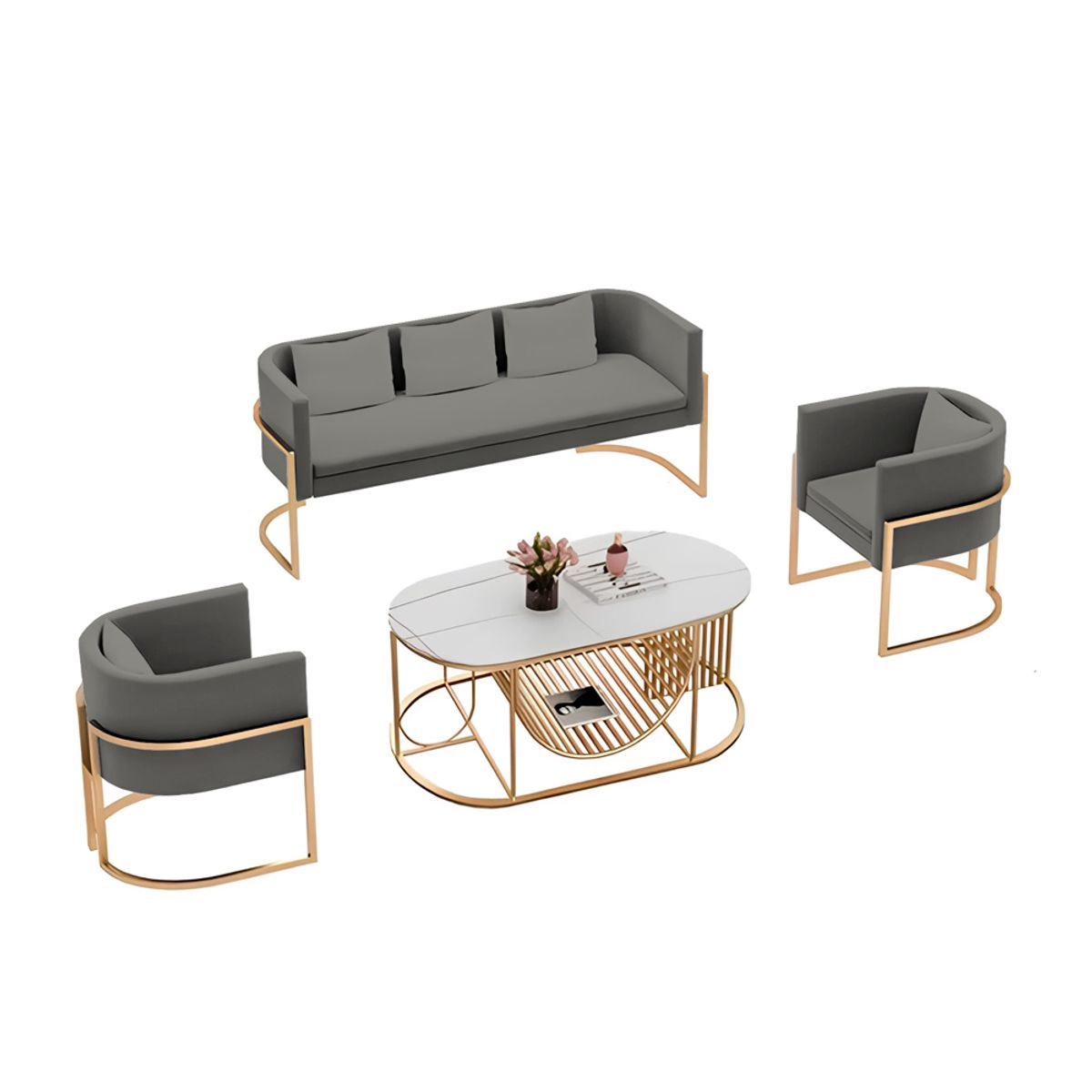 BARAKA HOME - Juego de sala 3 1 1 Luxury Ohrid + Mesa de centro - Gris oscuro