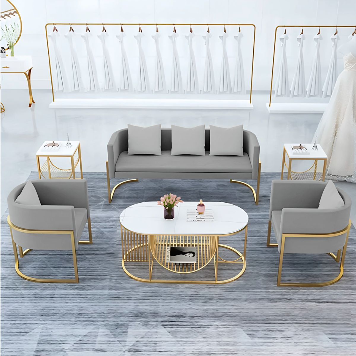 BARAKA HOME - Juego de sala 3 1 1 Luxury Ohrid + Mesa de centro - Gris oscuro