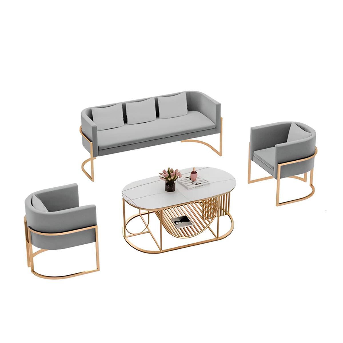 BARAKA HOME - Juego de sala 3 1 1 Luxury Ohrid + Mesa de centro - Gris claro