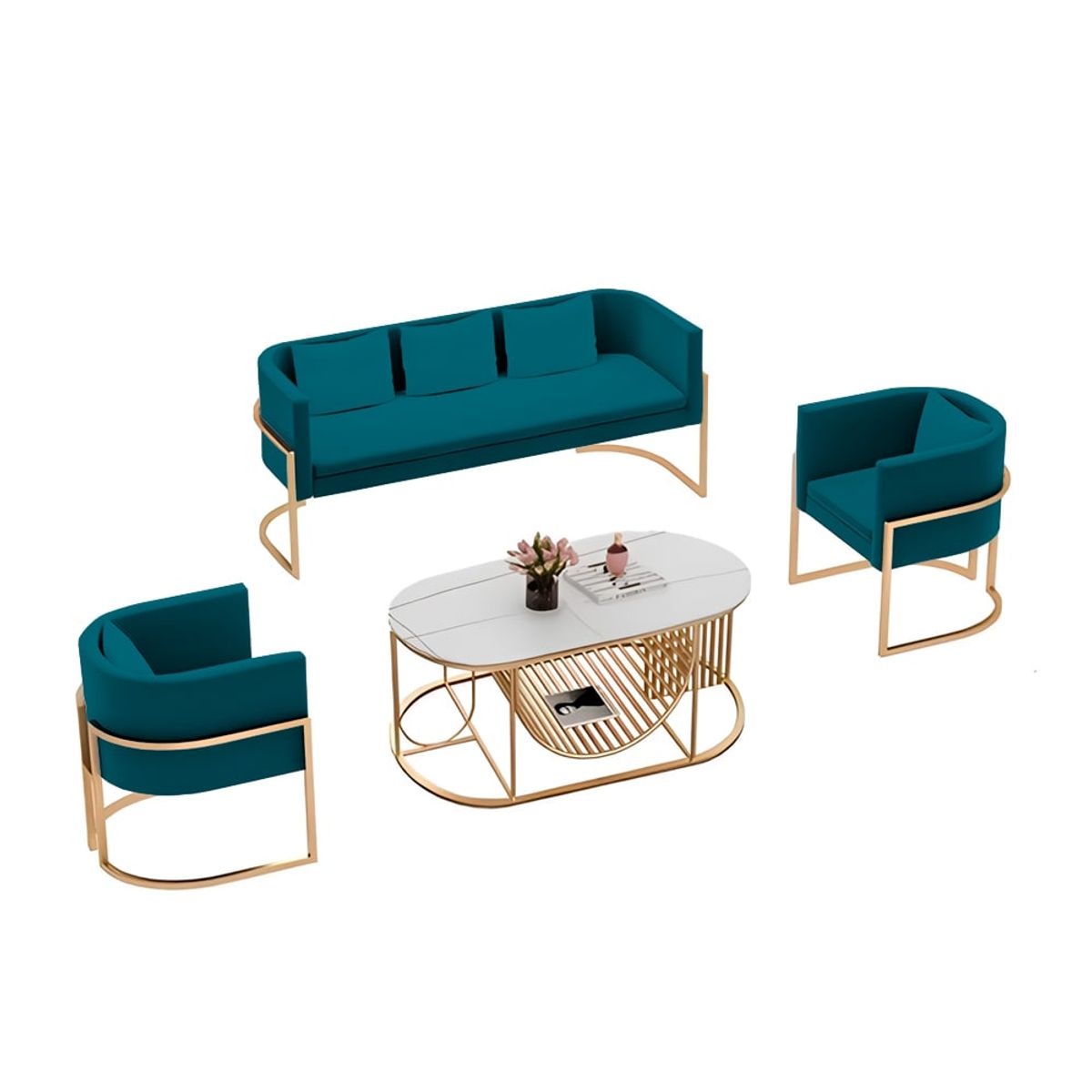 BARAKA HOME - Juego de sala 3 1 1 Luxury Ohrid + Mesa de centro - Cobalto