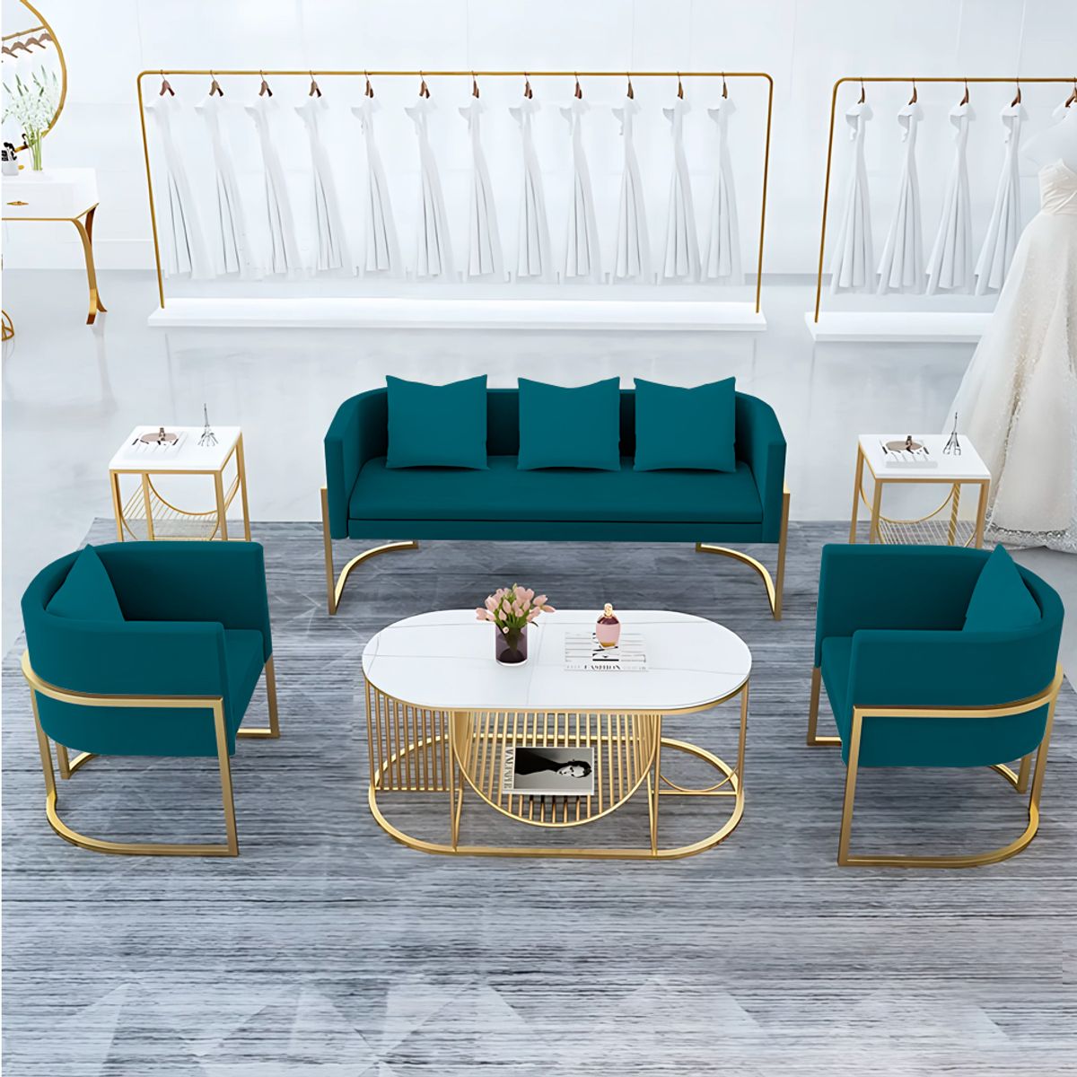 BARAKA HOME - Juego de sala 3 1 1 Luxury Ohrid + Mesa de centro - Cobalto