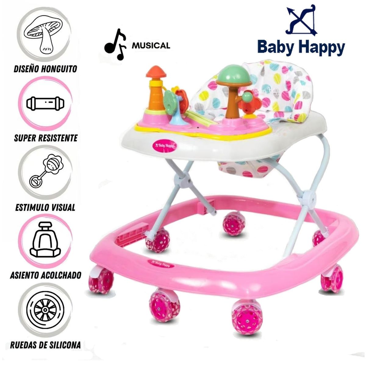 BABY HAPPY - Andador con Tablero Musical «HONGUITO II» Pink