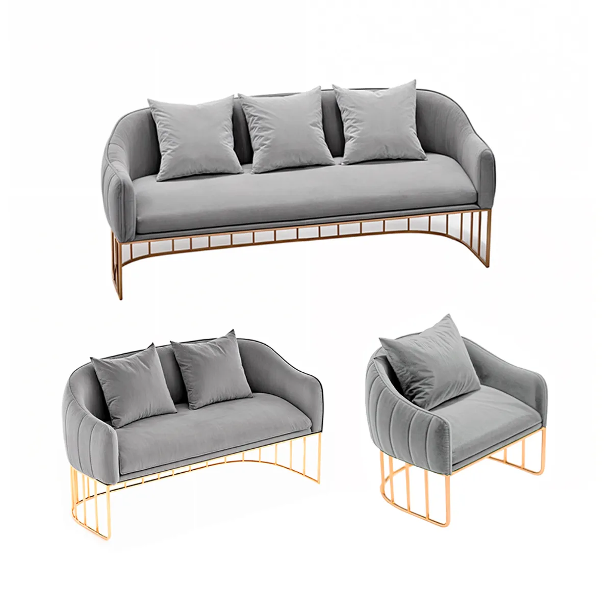 BARAKA HOME - Juego de sala 3 2 1 Luxury Sveti - Gris claro