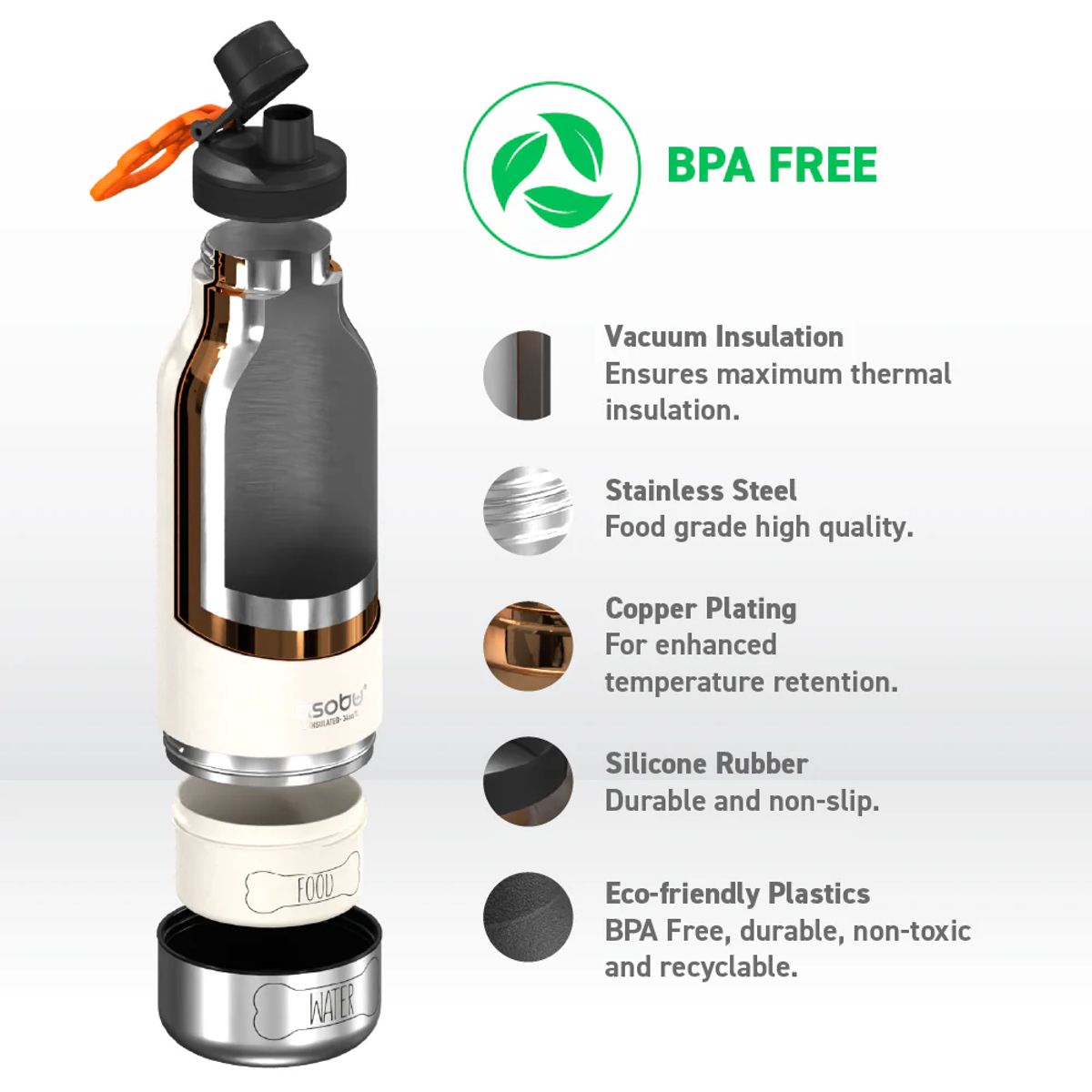 ASOBU - Set de Blanco 1Lt Blanco + 2 Recipientes de Agua y Comida para Mascotas