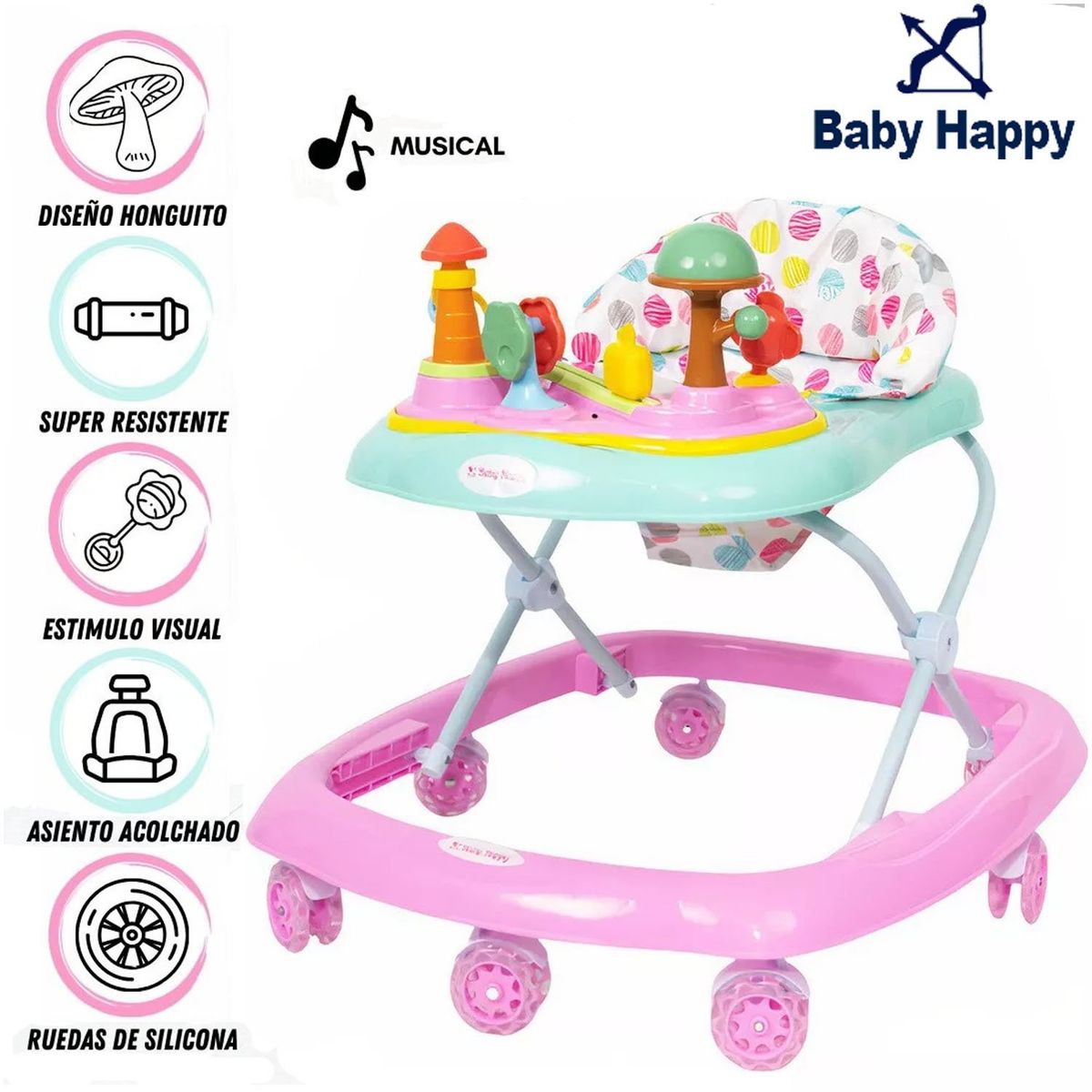 BABY HAPPY - Andador con Tablero Musical «HONGUITO II» Light Pink