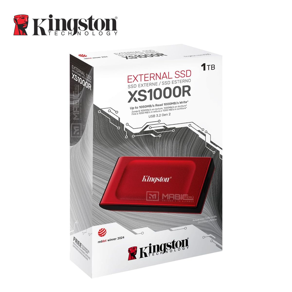 KINGSTON - Disco Sólido Externo Kingston XS1000 1TB - Rojo - Portátil