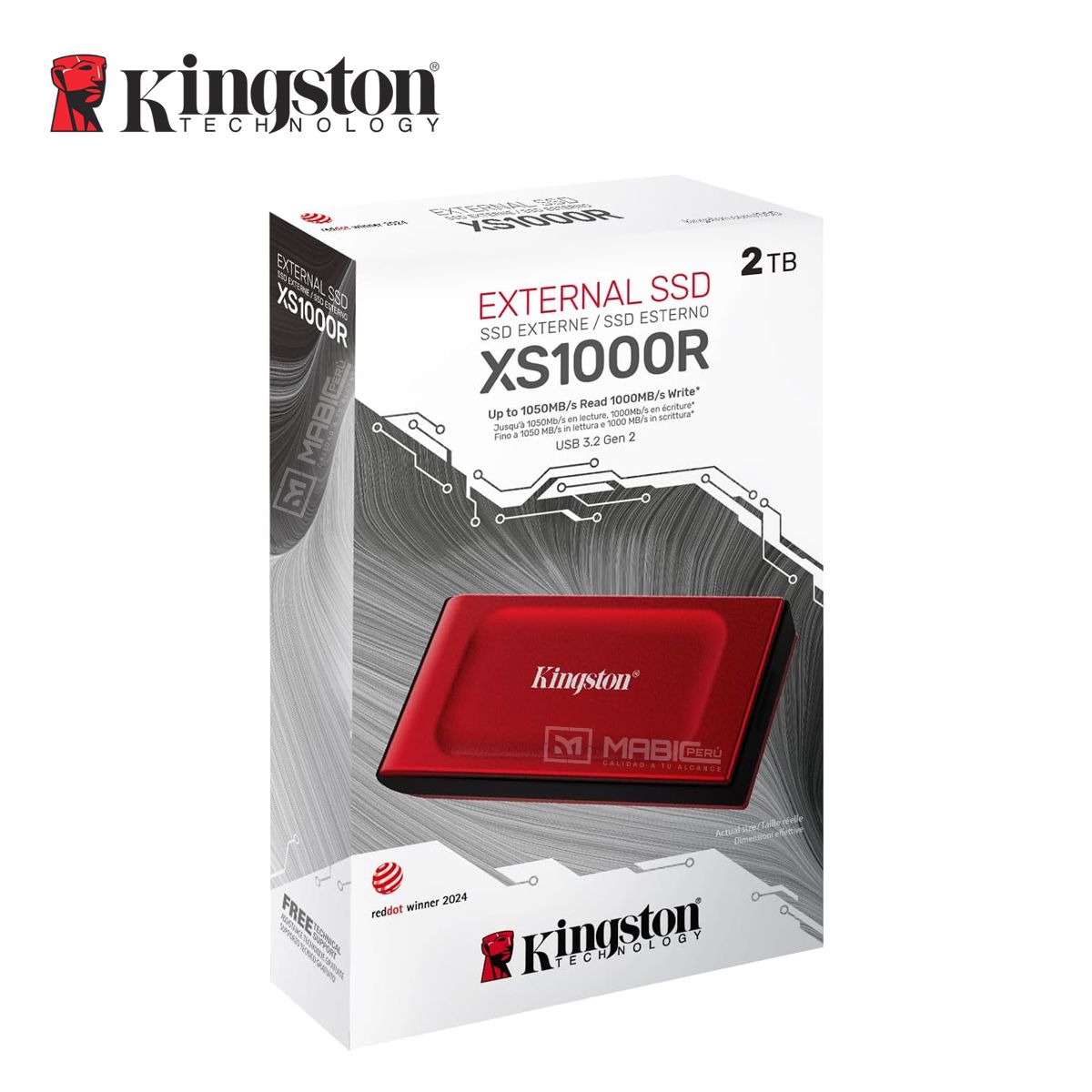 KINGSTON - Disco Sólido Externo Kingston XS1000 2TB - Rojo - Portátil
