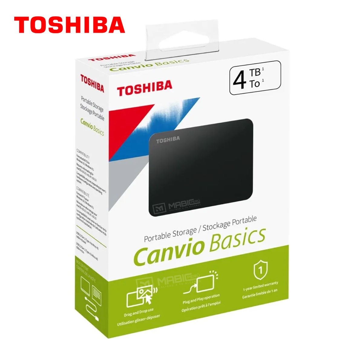 TOSHIBA - Disco Duro Externo Toshiba Canvio Basics 4TB - Negro Mate - Portátil