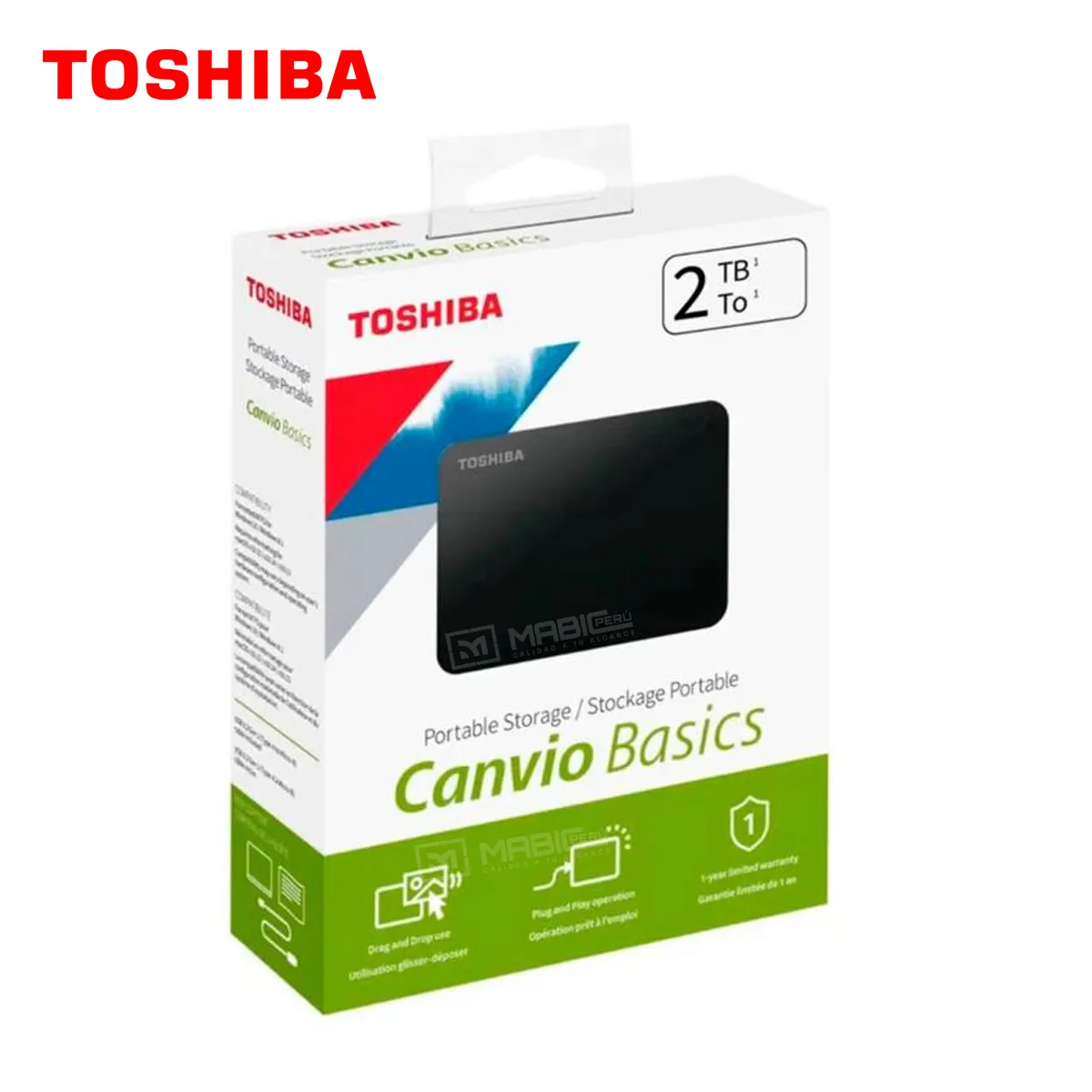 TOSHIBA - Disco Duro Externo Toshiba Canvio Basics 2TB - Negro Mate - Portátil