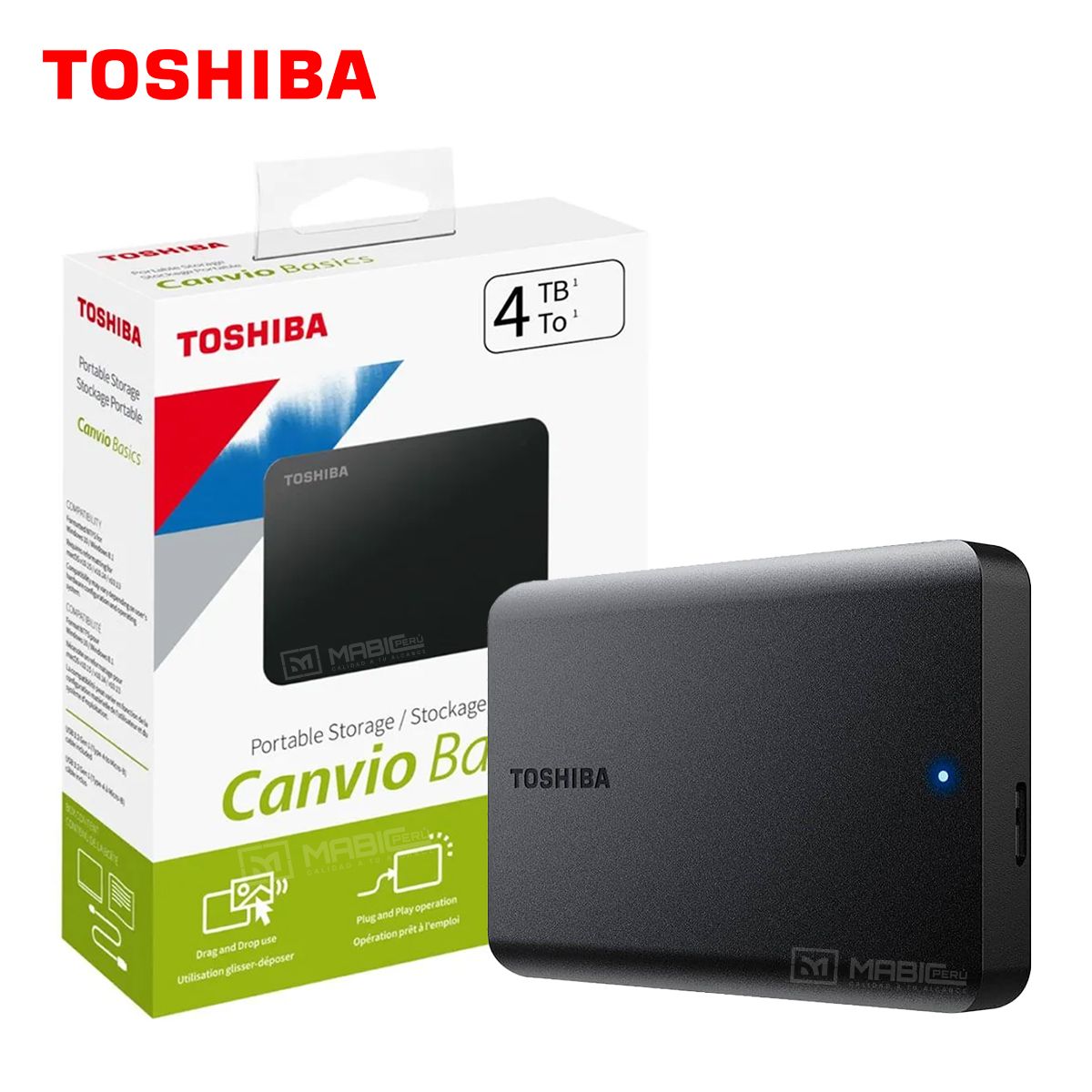TOSHIBA - Disco Duro Externo Toshiba Canvio Basics 4TB - Negro Mate - Portátil