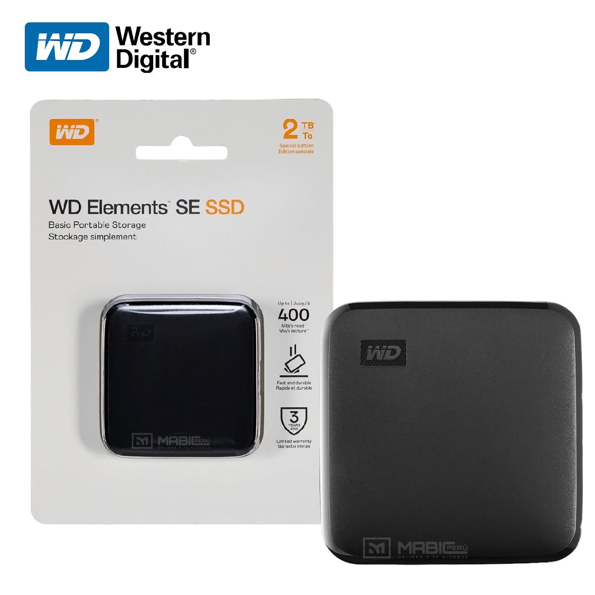 WESTERN DIGITAL - Disco Sólido Externo Western Digital Elements SE 2TB - Negro - Portátil