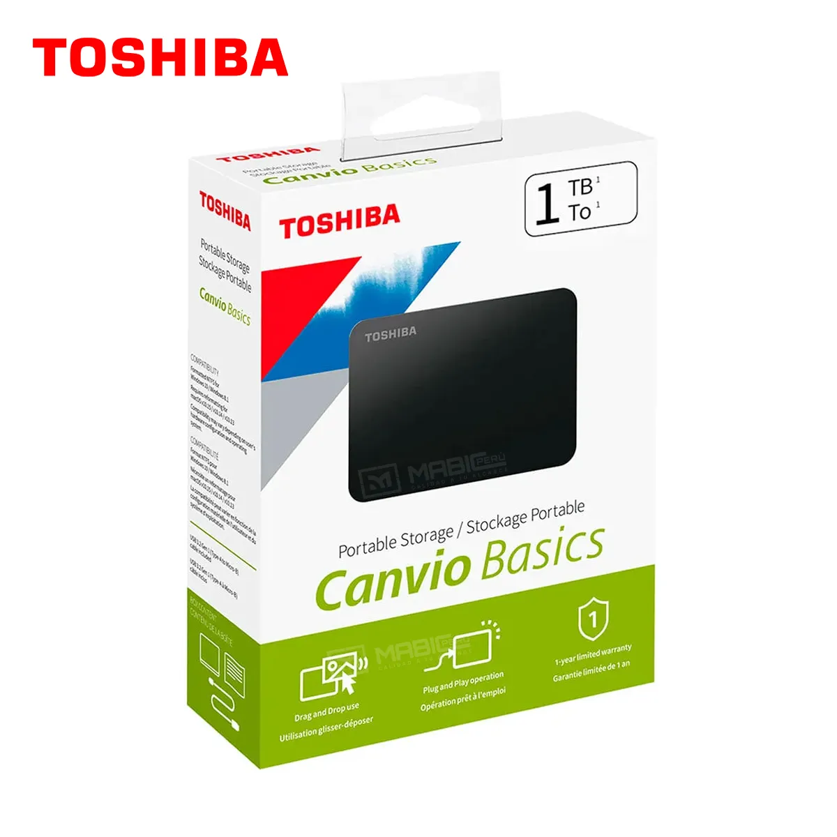TOSHIBA - Disco Duro Externo Toshiba Canvio Basics 1TB - Negro Mate - Portátil