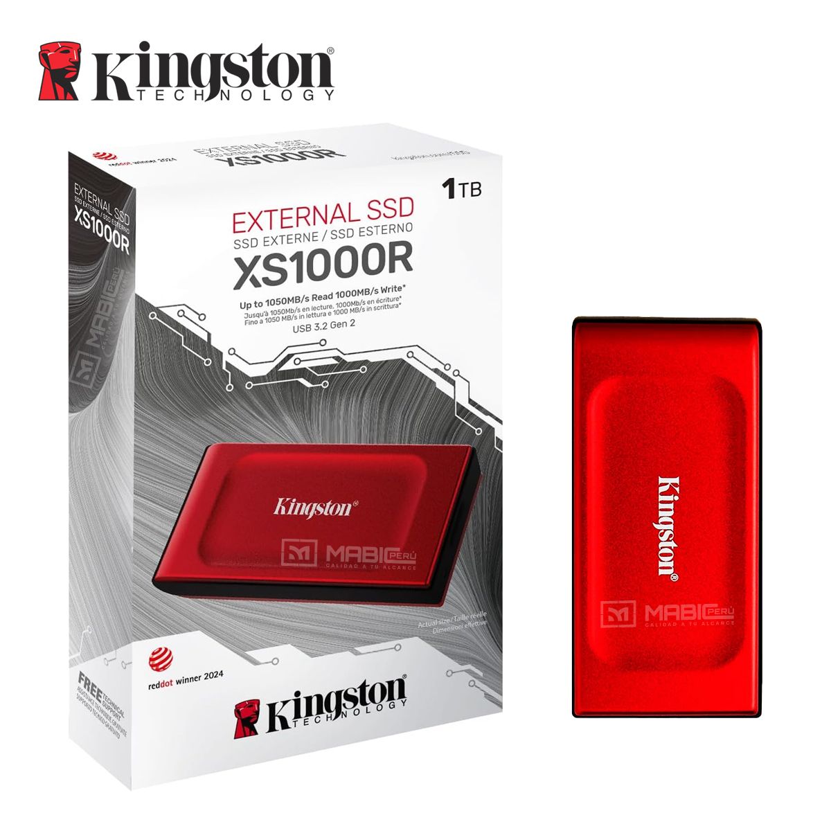KINGSTON - Disco Sólido Externo Kingston XS1000 1TB - Rojo - Portátil