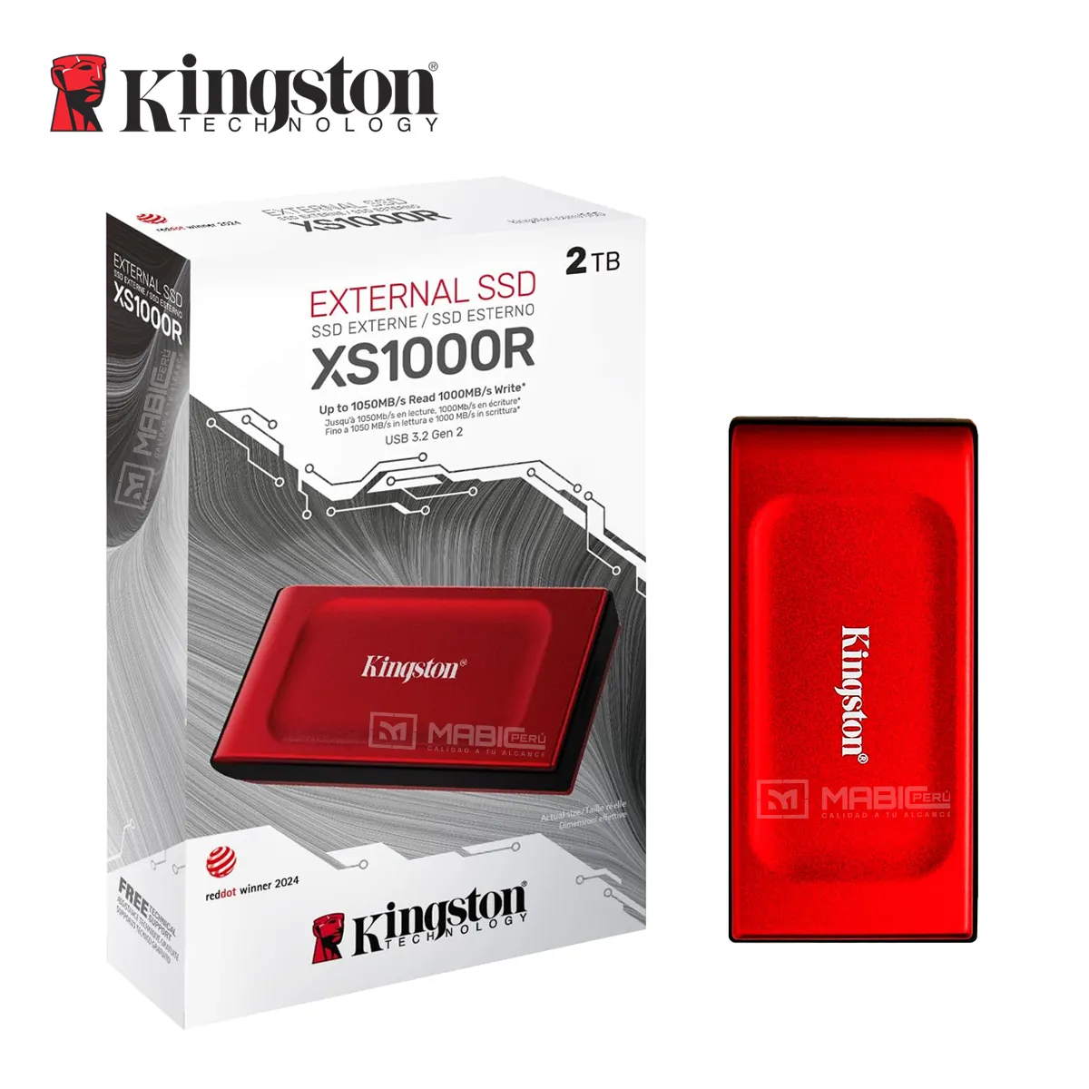 KINGSTON - Disco Sólido Externo Kingston XS1000 2TB - Rojo - Portátil