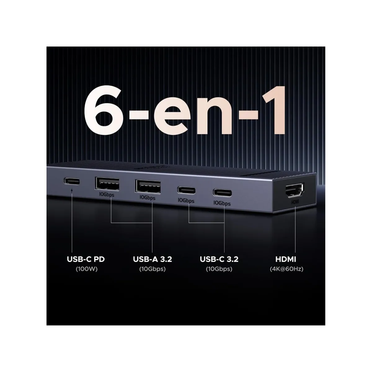 UGREEN - Adaptador Hub 6 en 1 USB 3.2 HDMI 4k 60Hz Revobok Pro UGREEN