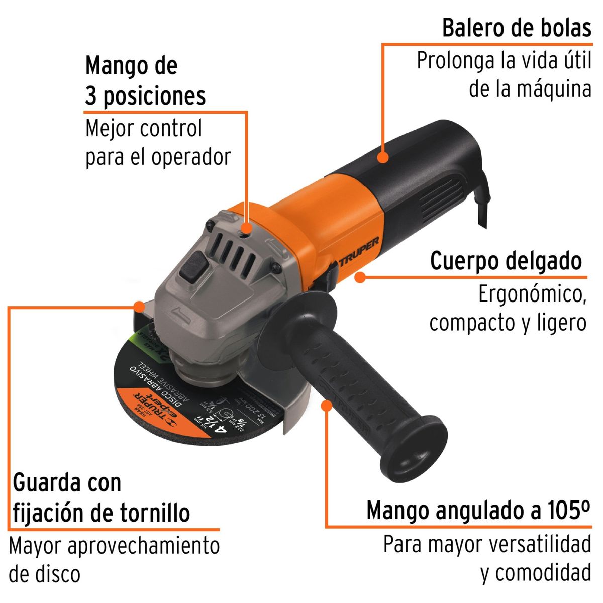 TRUPER - combo Amoladora 800W 4-12 PRO Soporte tipo tronzadora para amoladora