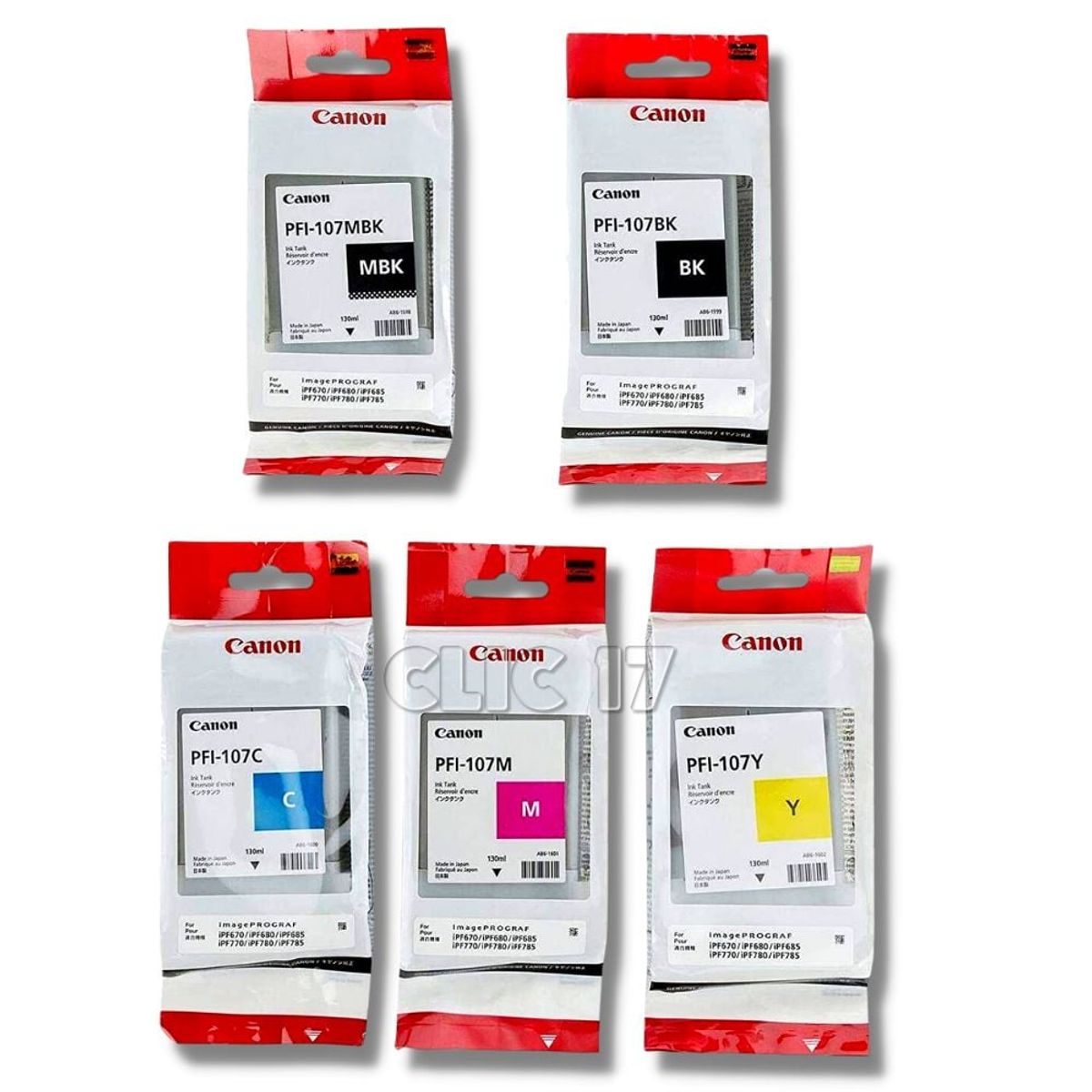 CANON - Kit Tinta Canon PFI-107 Cyan Magenta Amarillo Negro Negro Mate