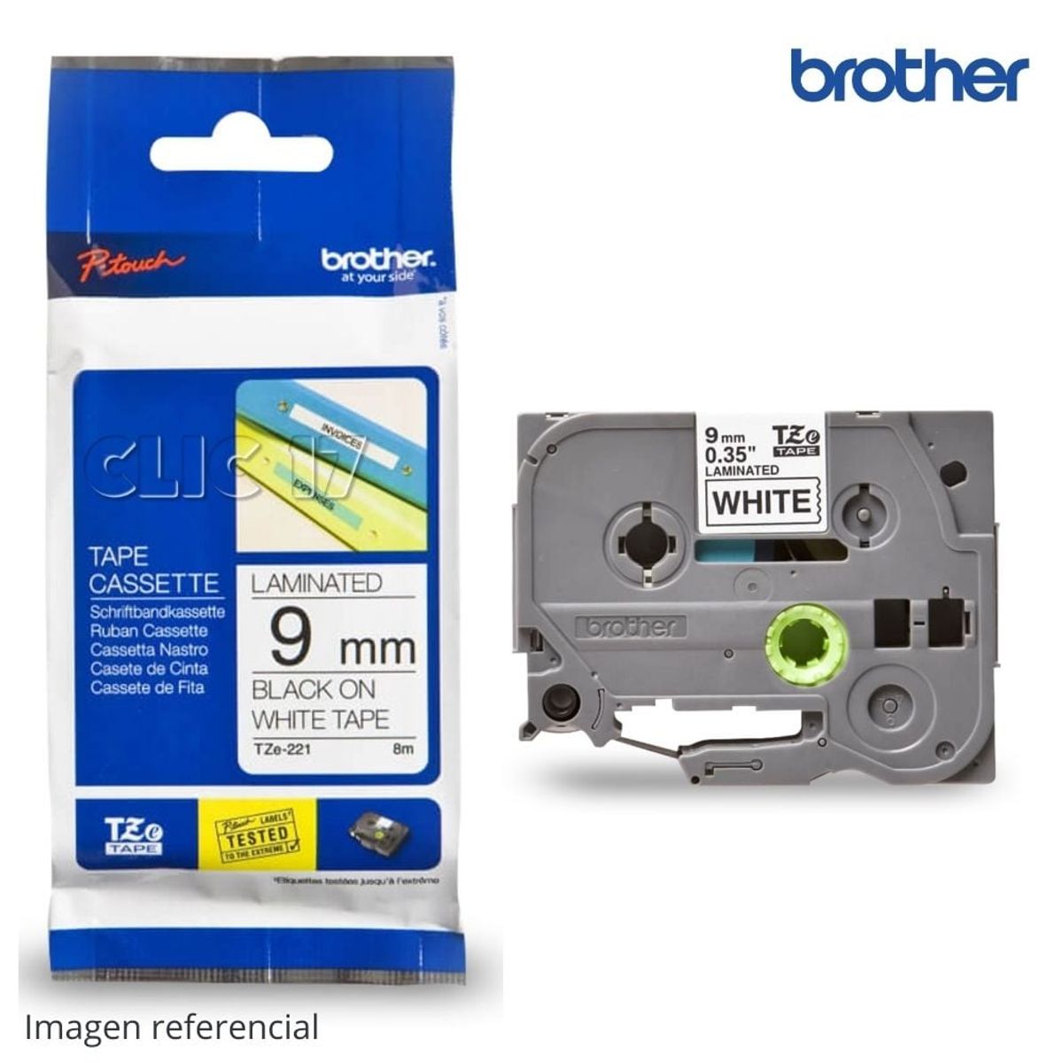 BROTHER - Cinta Brother TZE-221 Negro Sobre Blanco 9mm