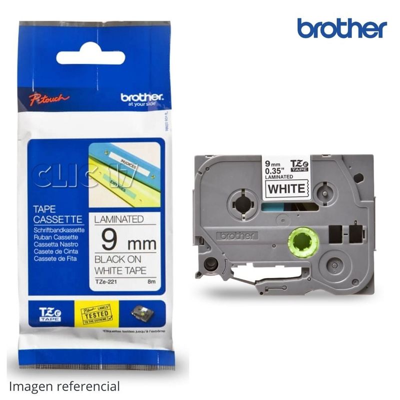 BROTHER - Cinta Brother TZE-221 Negro Sobre Blanco 9mm